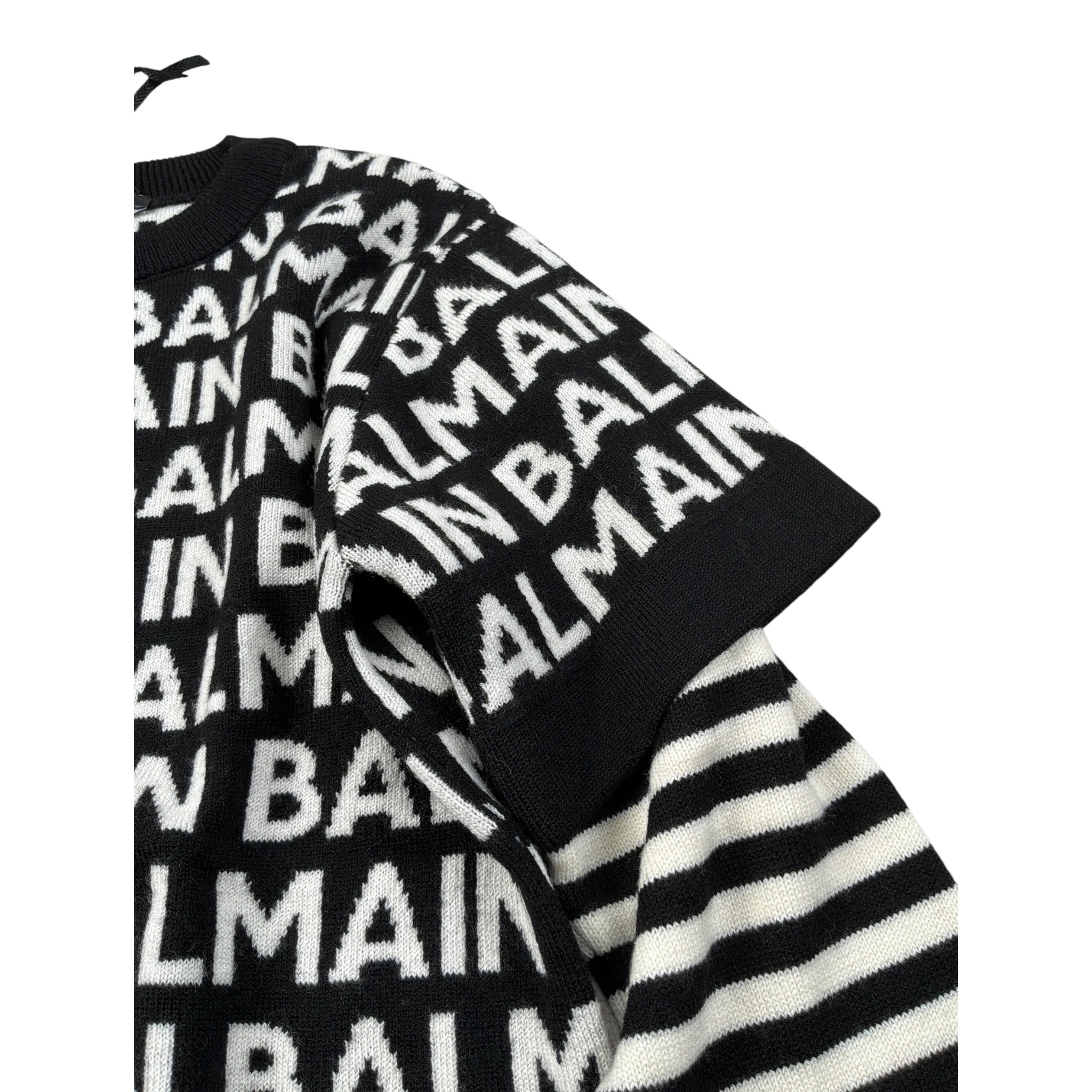 Balmain Maglia Girocollo tinta unita con Stampe Logo Nero per Bambino BT9P00 NERO BALMAIN 