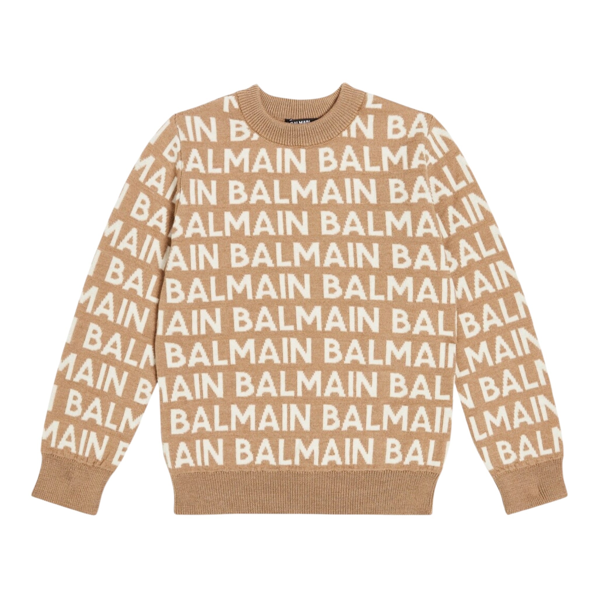 Balmain Maglia Girocollo tinta unita con Stampe Beige per Bambino BT9P20 BEIGE BALMAIN 
