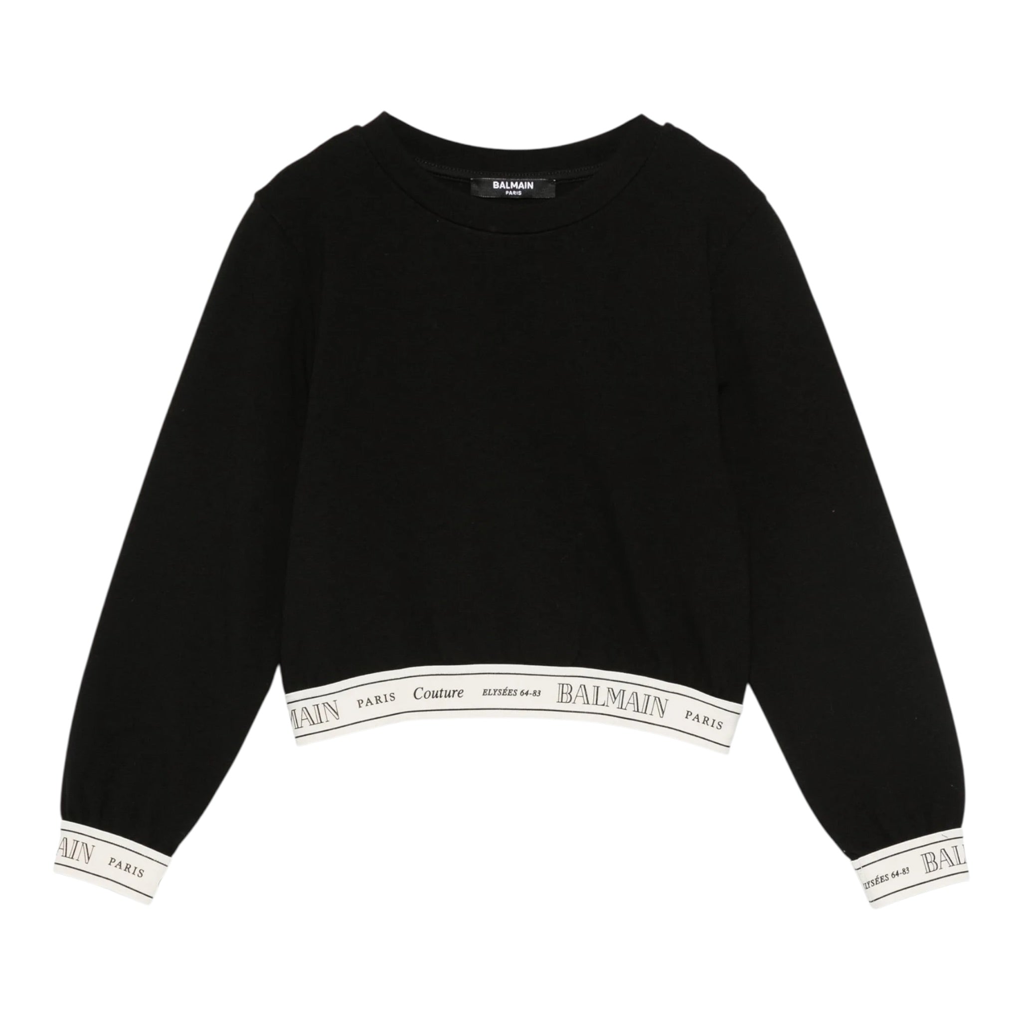 Balmain Felpa Girocollo tinta unita con Profili Logati Nero per Bambina BX4B90 NERO BALMAIN 