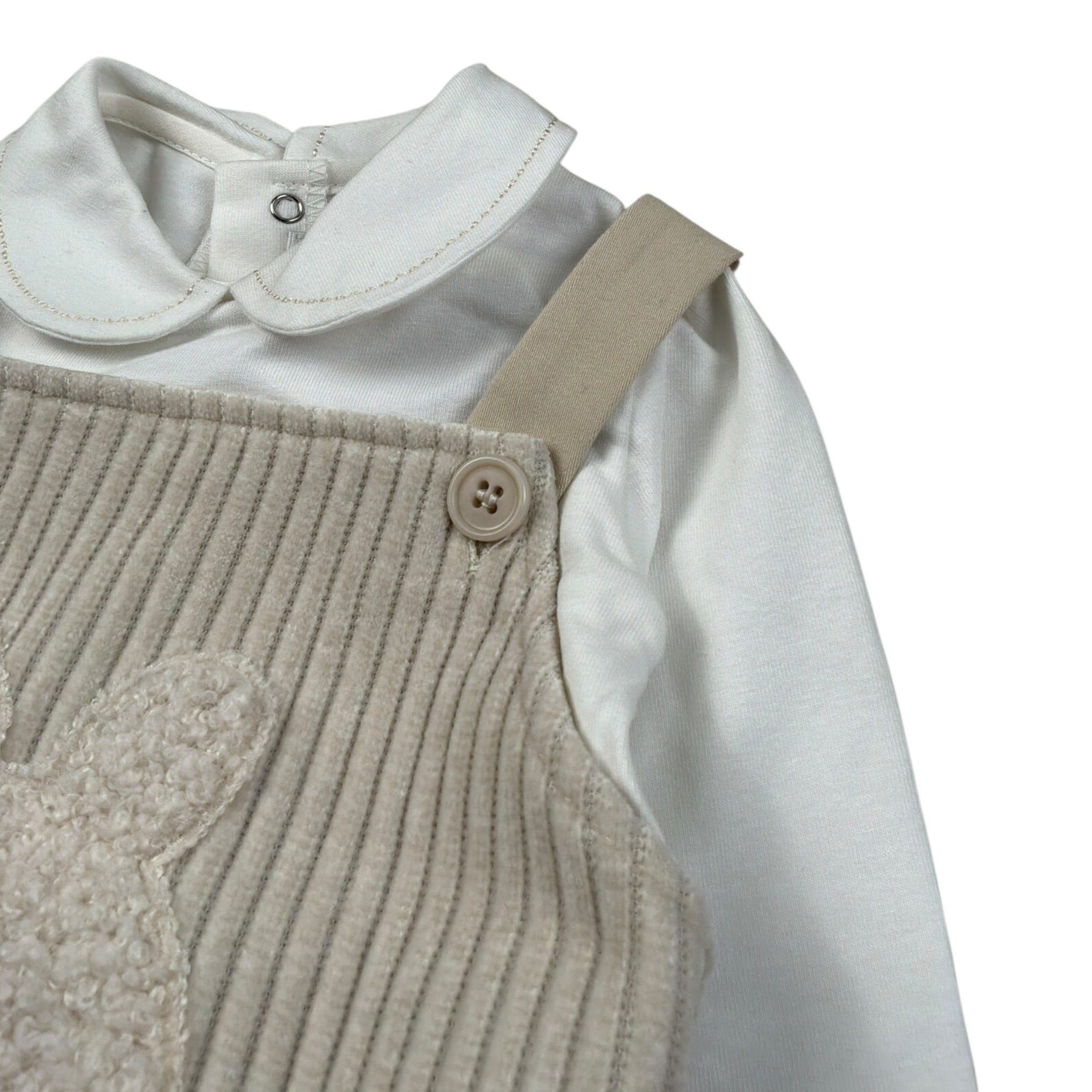 Barcellino Completo 2Pz Body-Salopette Bicolore Bianco/Beige per Neonato 125112X BIANCO/BEIGE BARCELLINO 