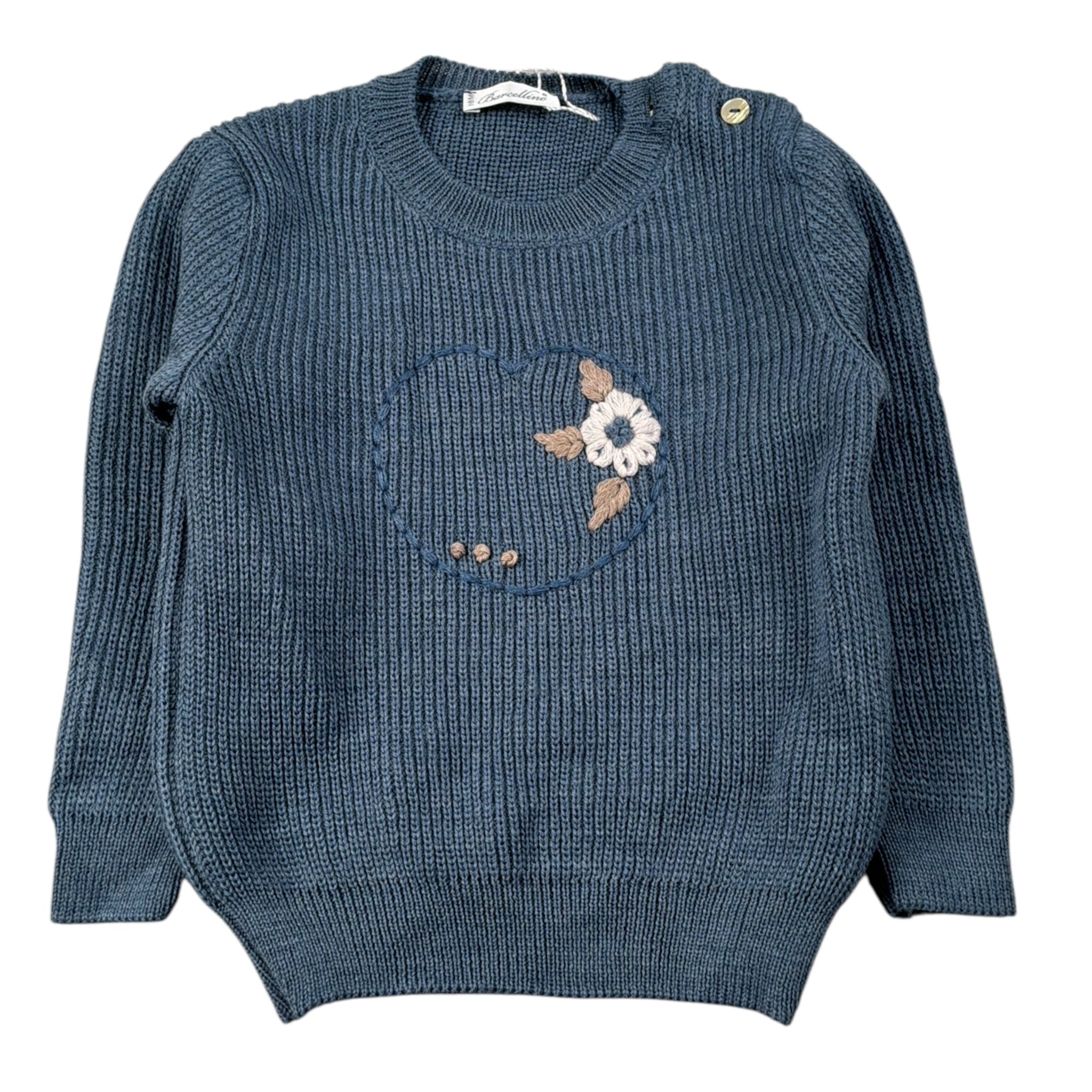 Barcellino Maglia Girocollo tinta unita con Stampa Azzurro per Neonata 125215X AZZURRO BARCELLINO 