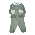 Barcellino Completo 2Pz tinta unita Felpa-Ghettina Verde per Neonato 125602XX VERDE BARCELLINO 