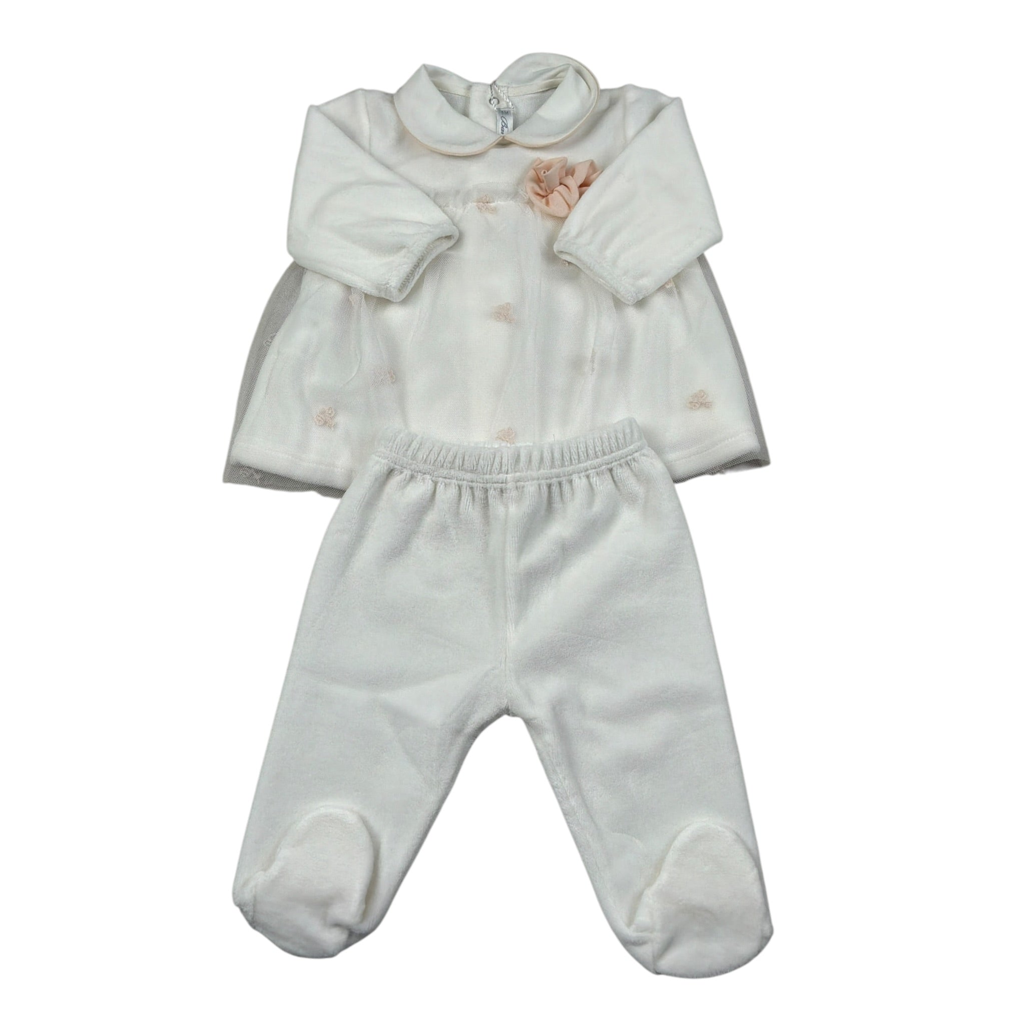 Barcellino Completo 2P Ezzi Maglia-Ghettina In Ciniglia Bianco per Neonata 126202 BIANCO BARCELLINO 