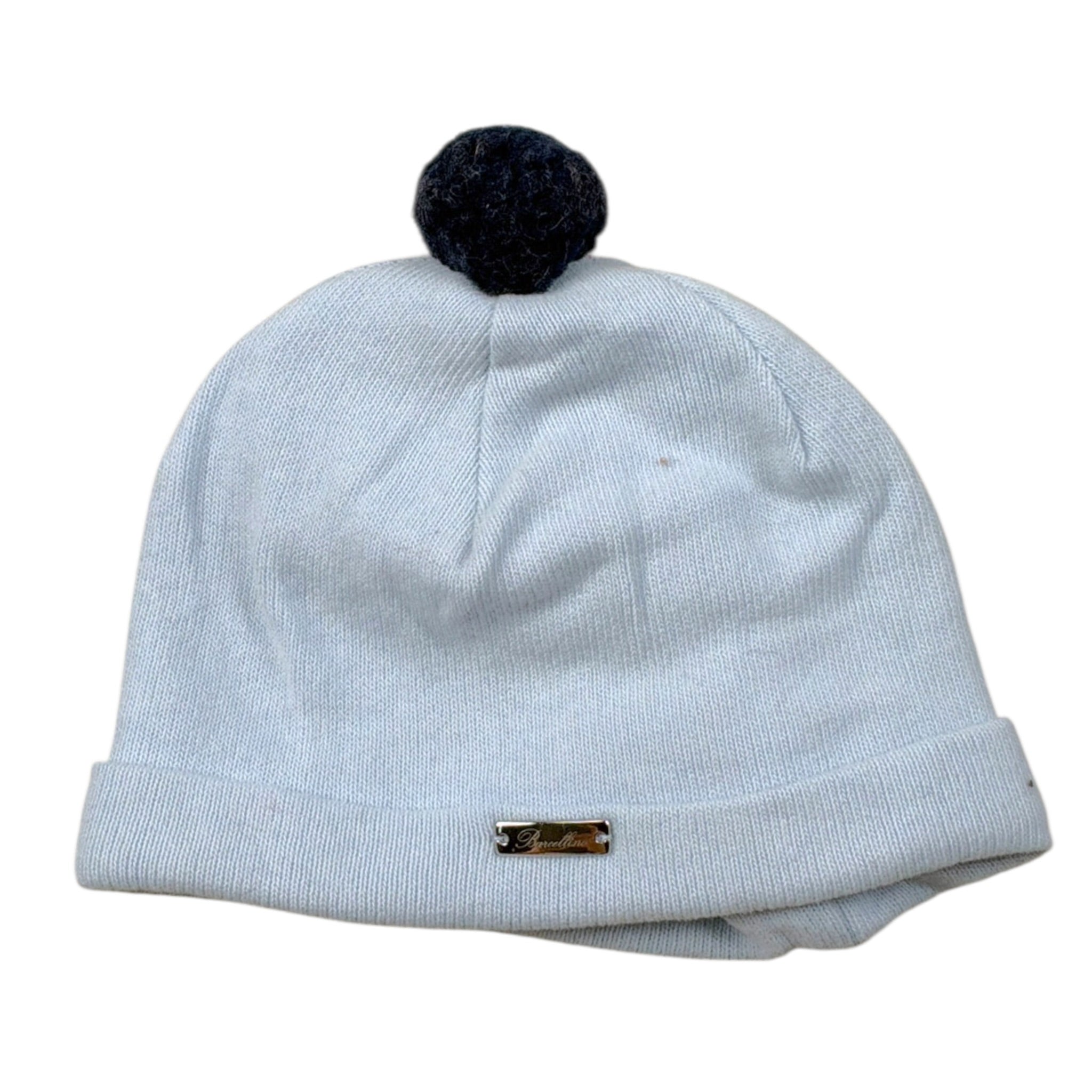 Barcellino Cappello tinta unita con Pon Pon Azzurro per Neonato 4214 AZZURRO BARCELLINO 