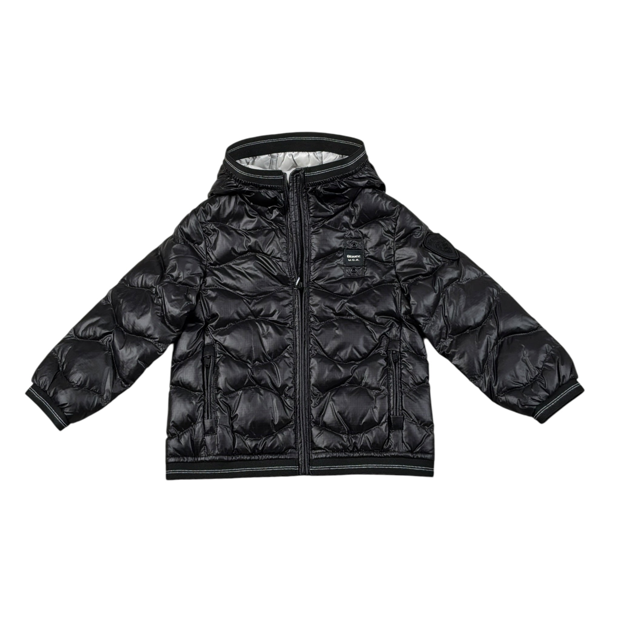 Blauer Giubbino tinta unita con Zip E Cappuccio Nero per Neonato 25SBBGC02453 NERO BLAUER 
