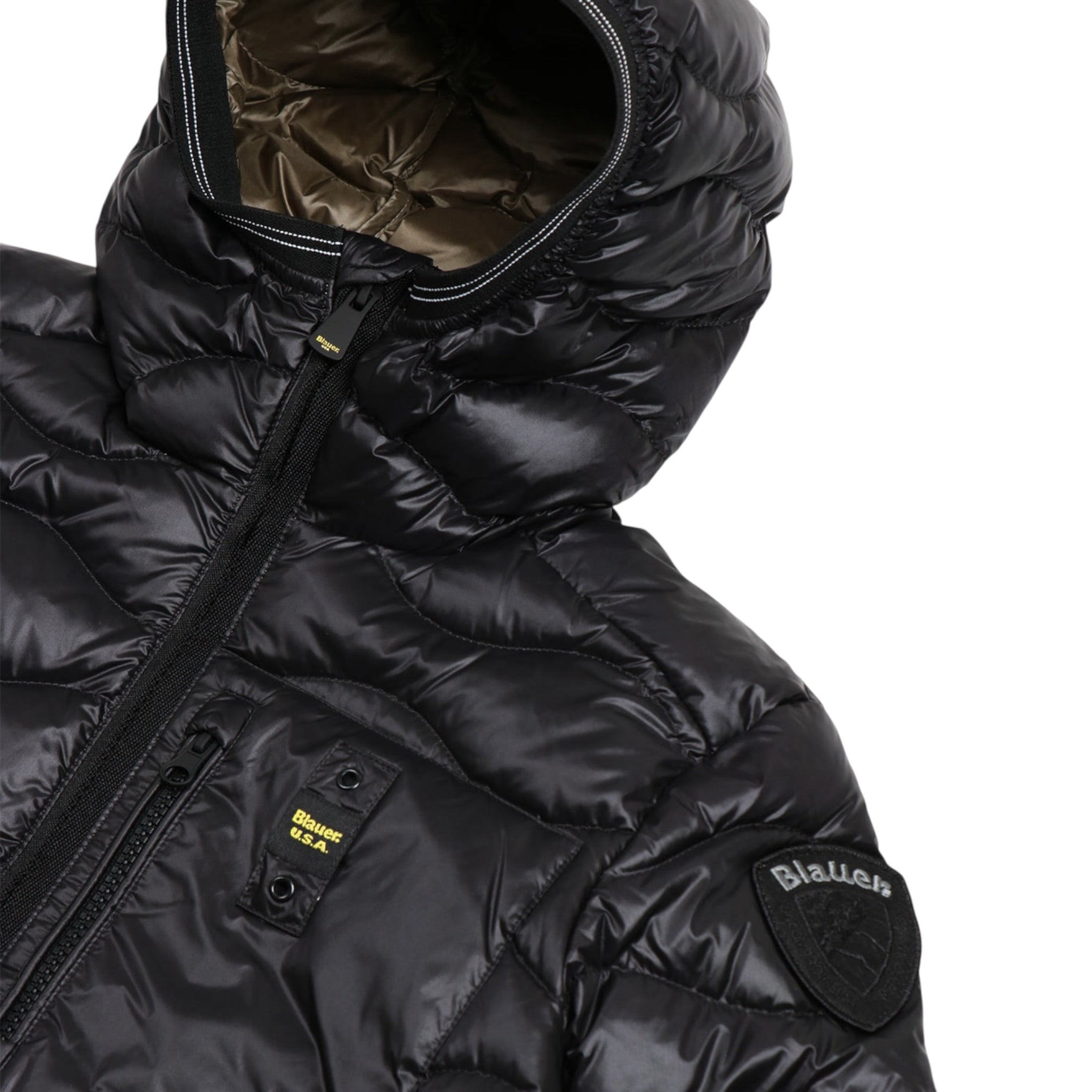 Blauer Giubbino tinta unita con Zip E Cappuccio Nero per Bambino 25WBLKC03438X NERO BLAUER 