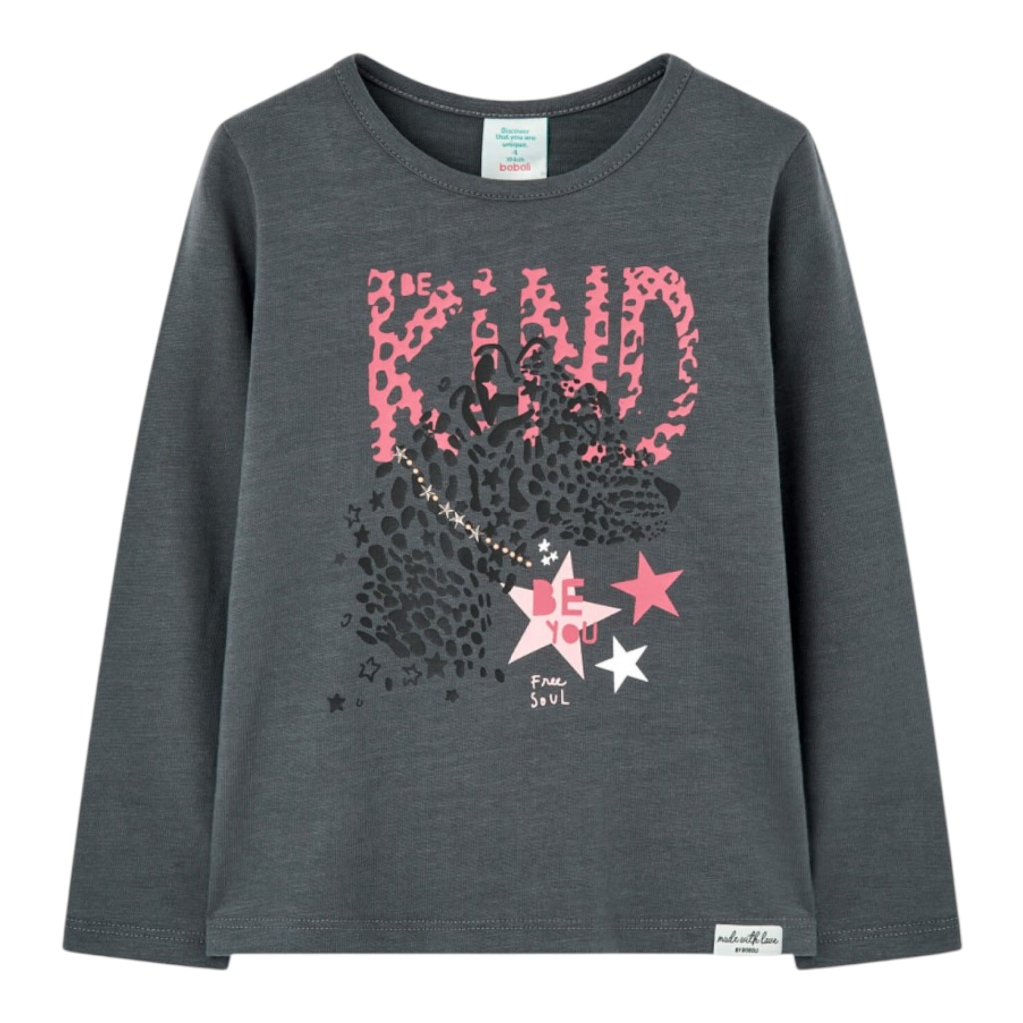 Boboli Shirt Girocollo tinta unita con Stampa Grigio per Bambina 417068 GRIGIO BOBOLI 