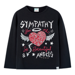 Boboli Shirt tinta unita Girocollo con Stampa Nero per Bambina 457006 NERO BOBOLI 