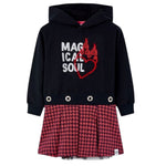 Boboli Abito Felpa tinta unita con Cappuccio Nero per Bambina 457051 NERO BOBOLI 
