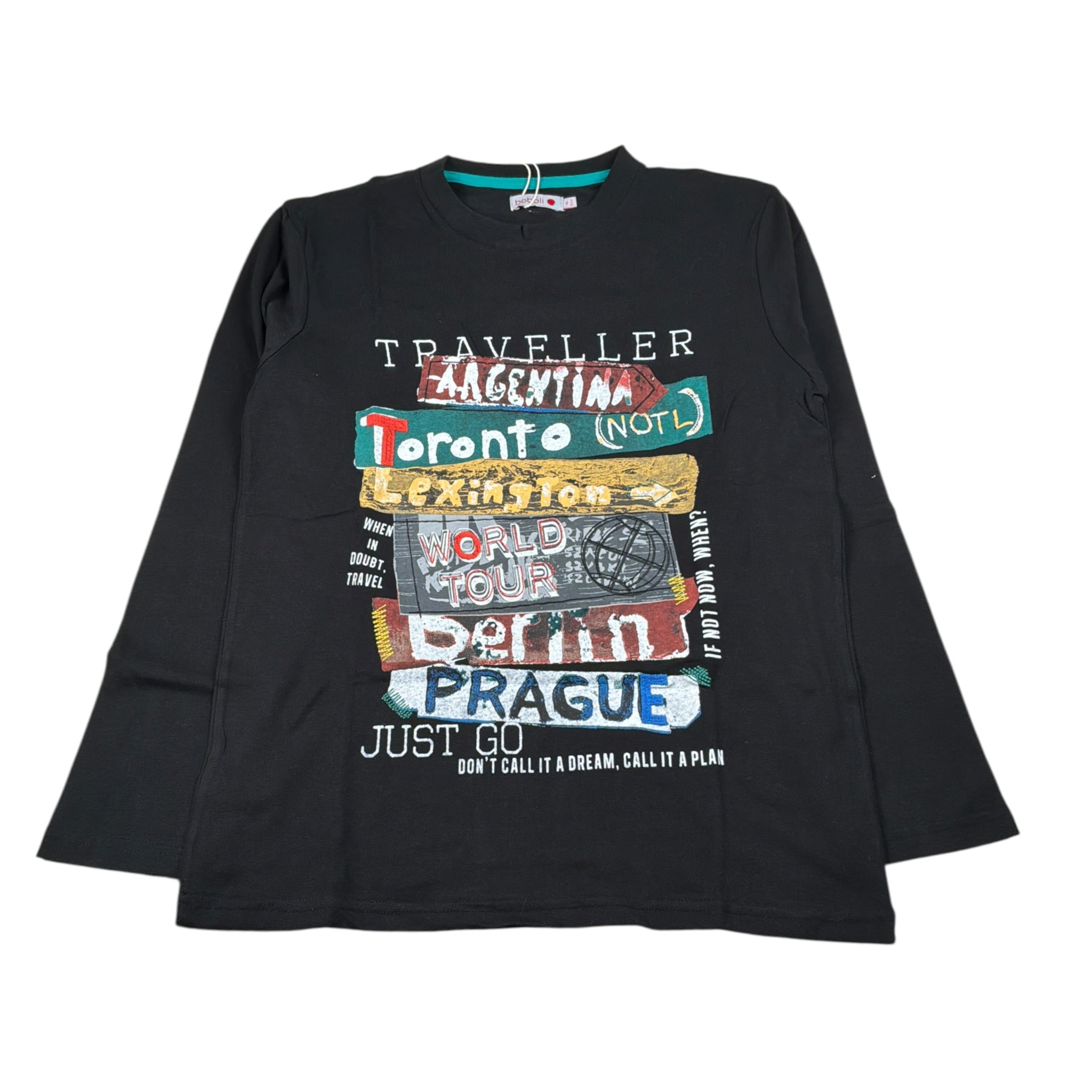 Boboli Shirt Girocollo tinta unita con Stampa Nero per Bambino 516068 NERO BOBOLI 