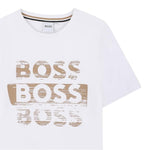 Boss T-Shirt tinta unita Girocollo con Stampa Bianco per Bambino J52366 BIANCO BOSS 