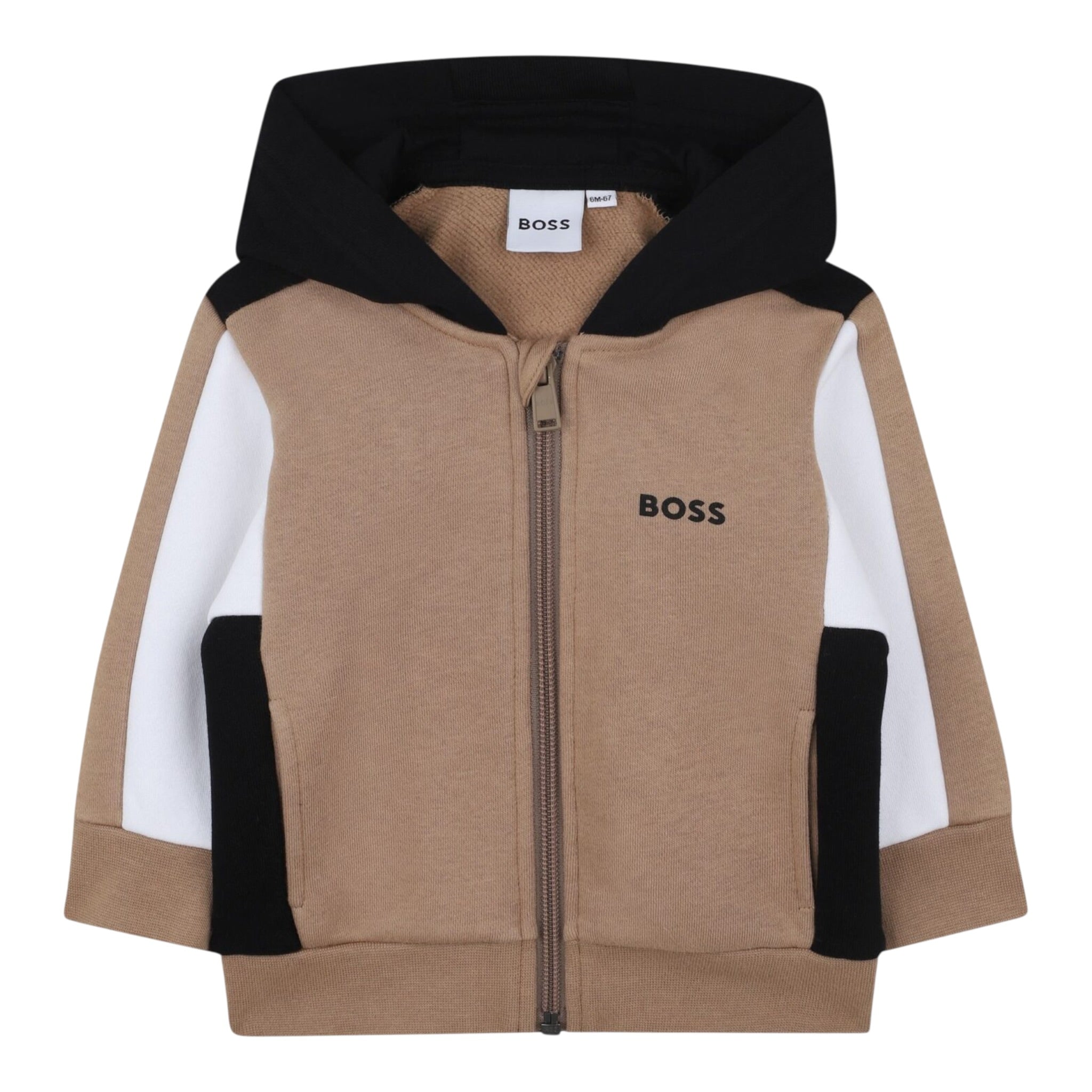 Boss Felpa tinta unita con Zip E Cappuccio Biscotto per Neonato J52447 BISCOTTO BOSS 