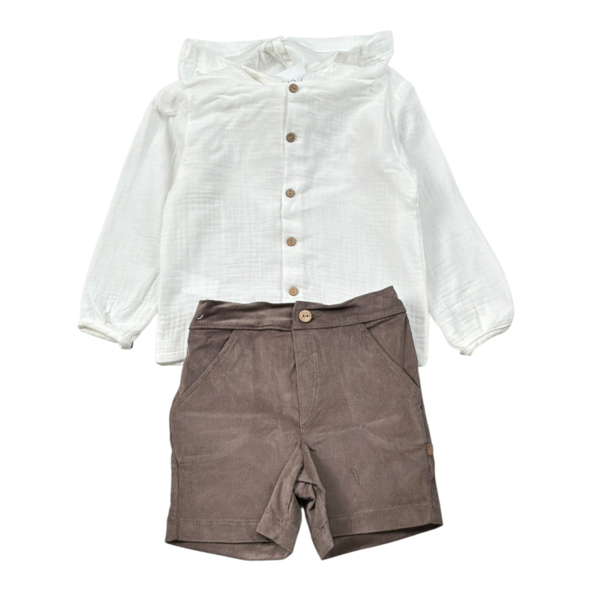 Calamaro Completo 2Pz Camicia-Bermuda Bicolore Bianco/Marrone per Bambino 11210 BIANCO/MARRONE CALAMARO 