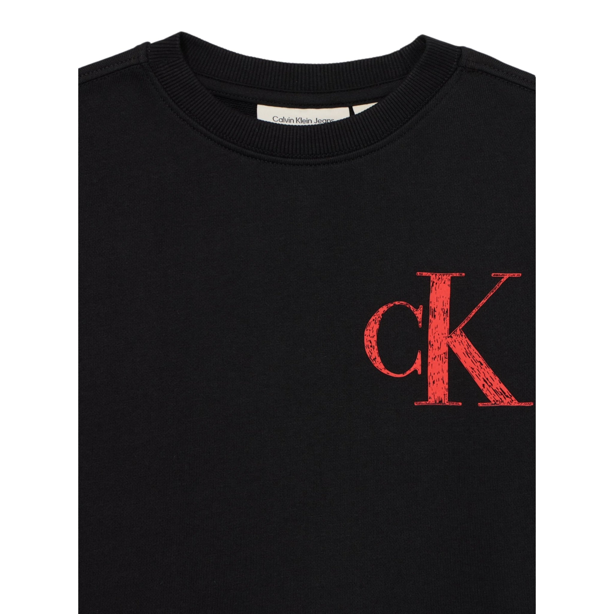 Calvin Klein Felpa Chiusa Girocollo tinta unita con Logo Nero per Bambino IB0IB02526 NERO CALVIN KLEIN 