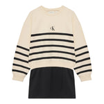 Calvin Klein Abito Manica Lunga Fantasia A Righe Beige per Bambina IG0IG02963 BEIGE CALVIN KLEIN 