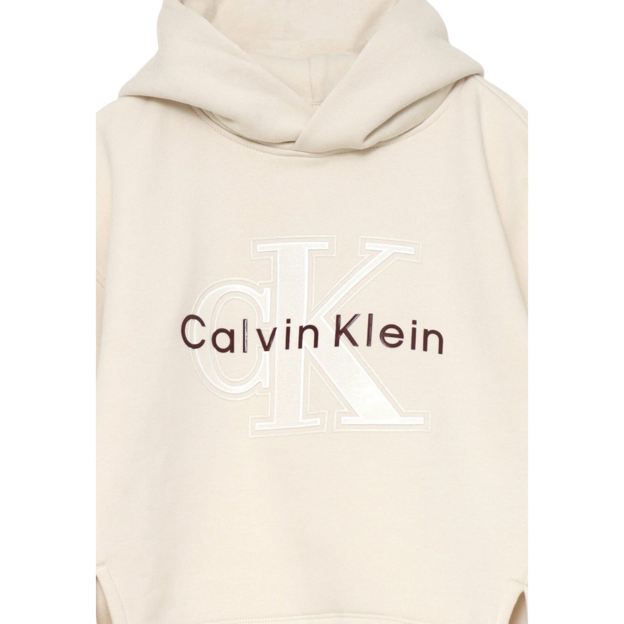 Calvin Klein Felpa Chiusa con Cappuccio tinta unita con Logo Panna per Bambina IG0IG03018T PANNA CALVIN KLEIN 