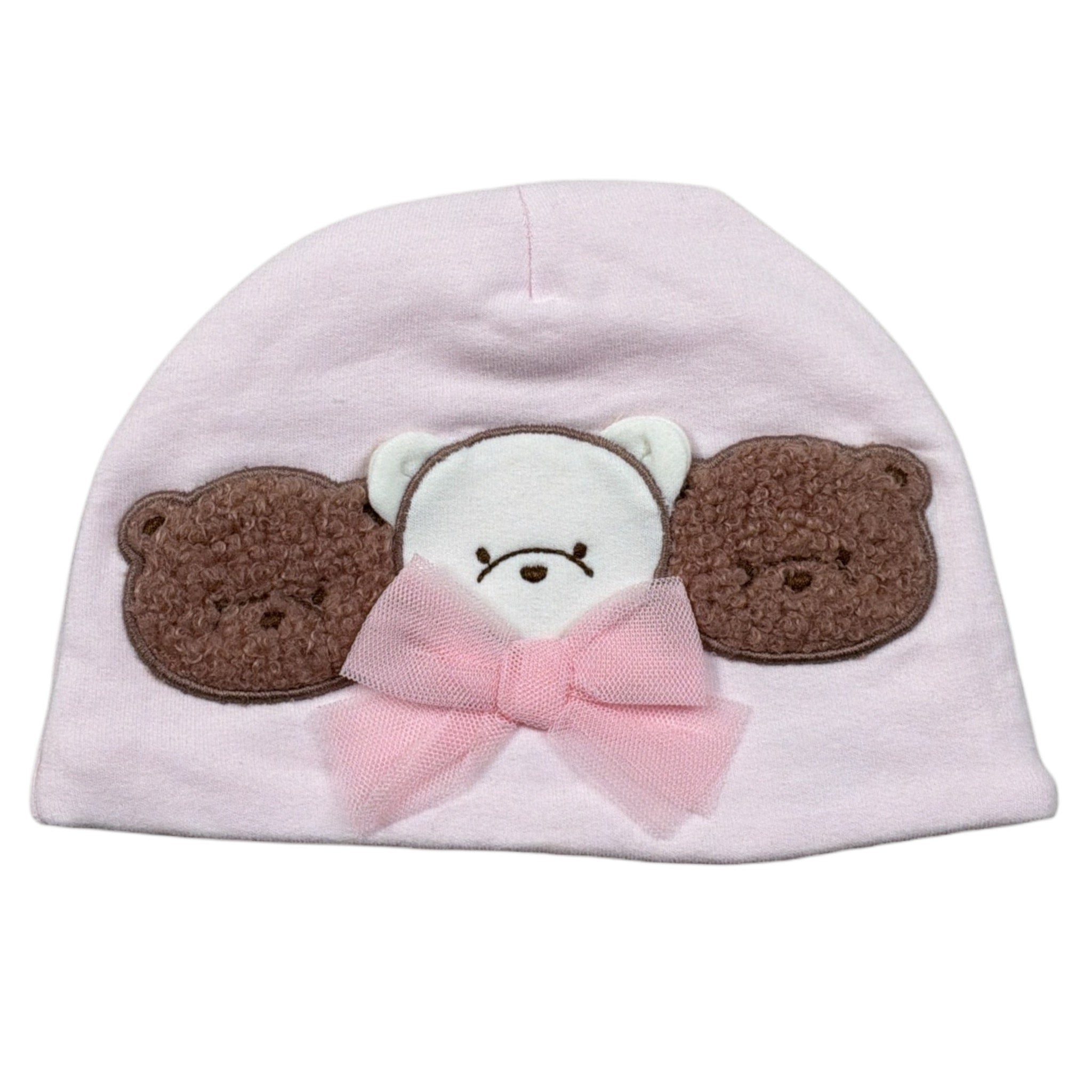 Ciccino Cappello tinta unita con Ricami Rosa per Neonata CCG0650 ROSA CICCINO 