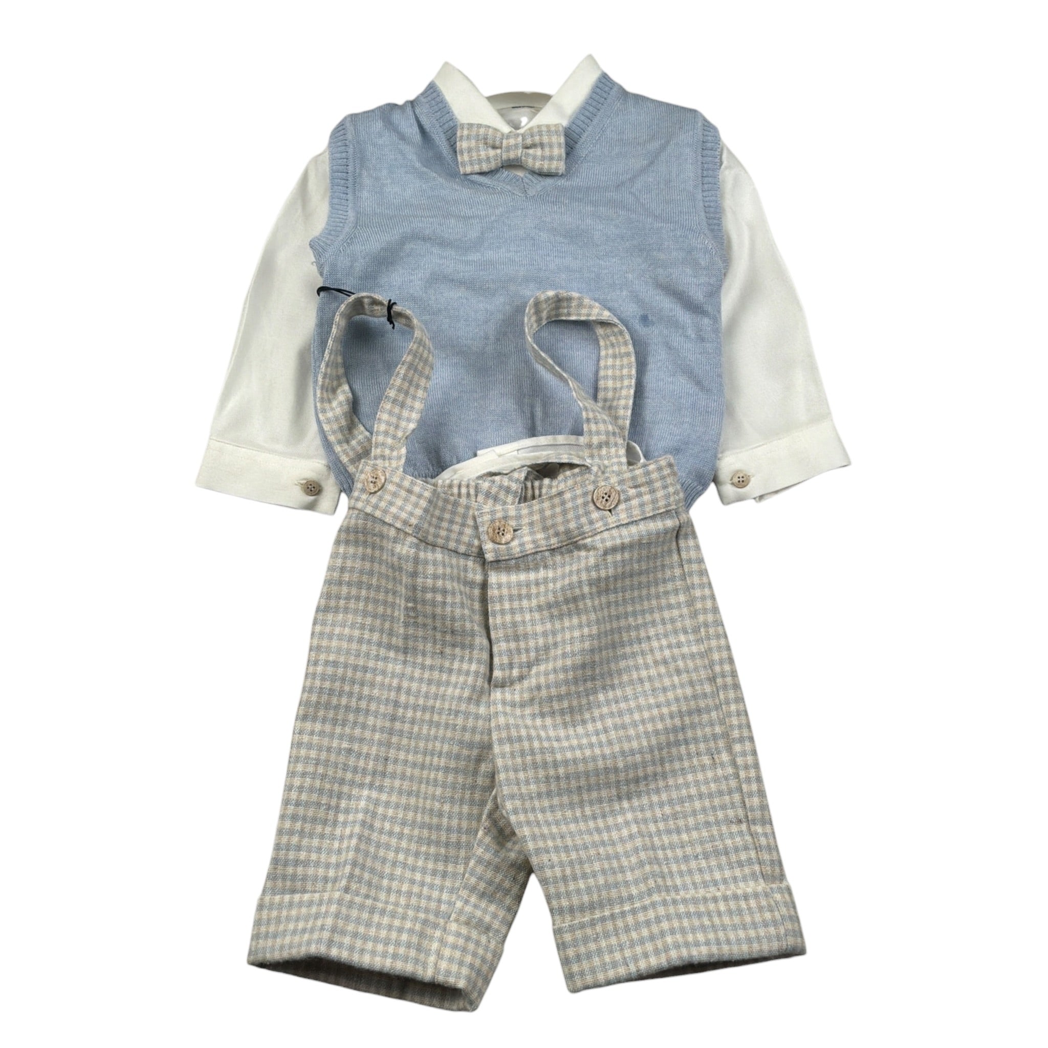 Colori Chiari Completo 4 Pezzi Gilet-Camicia-Papillon-Pantalone Azzurro per Neonato MN567281 AZZURRO COLORI CHIARI 