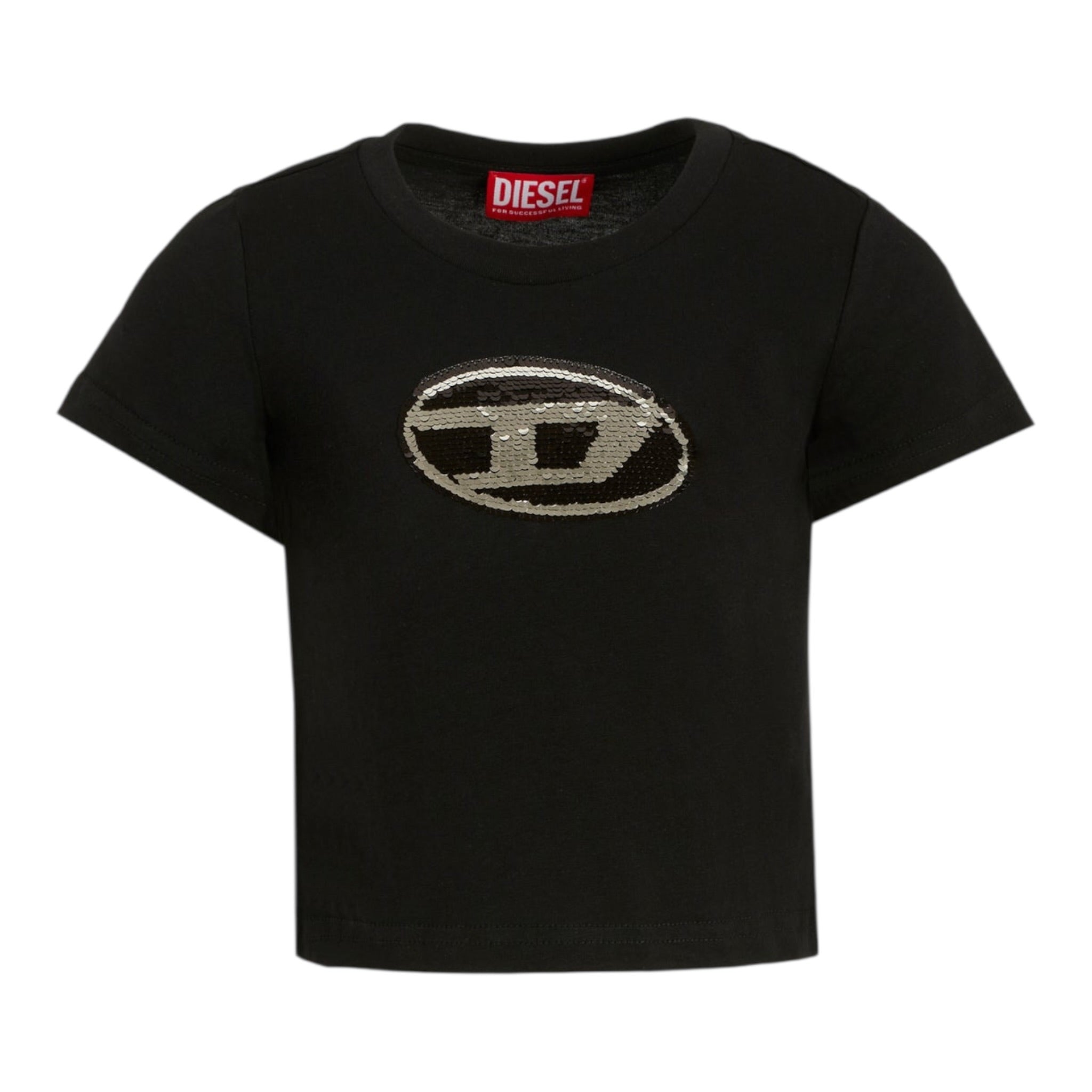 Diesel T-Shirt tinta unita con Paillettes Nero per Bambina J02371 NERO DIESEL 