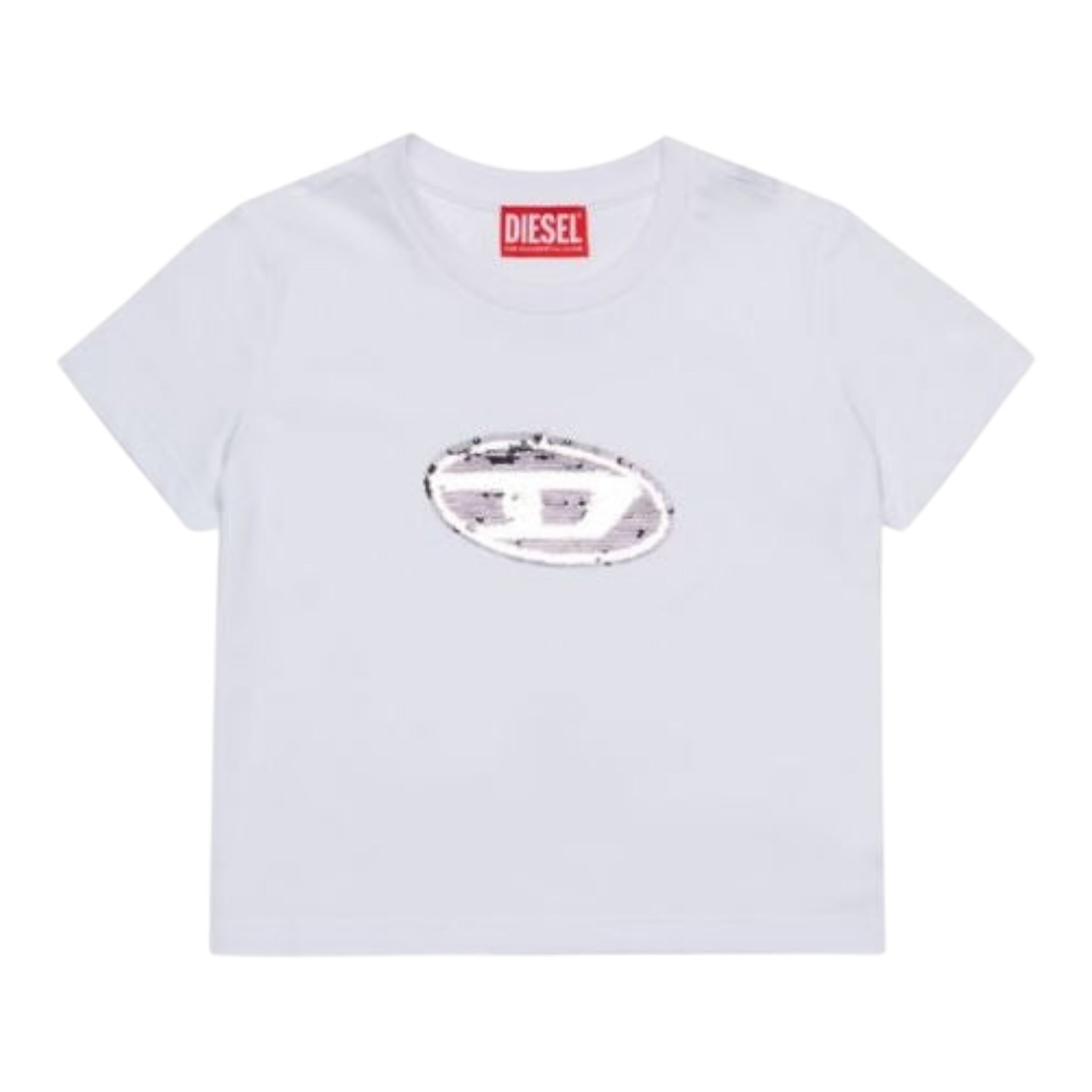 Diesel T-Shirt tinta unita con Paillettes Bianco per Bambina J02371X BIANCO DIESEL 