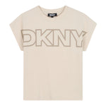 Dkny T-Shirt Girocollo tinta unita con Logo Beige per Bambina D62412 BEIGE DKNY 