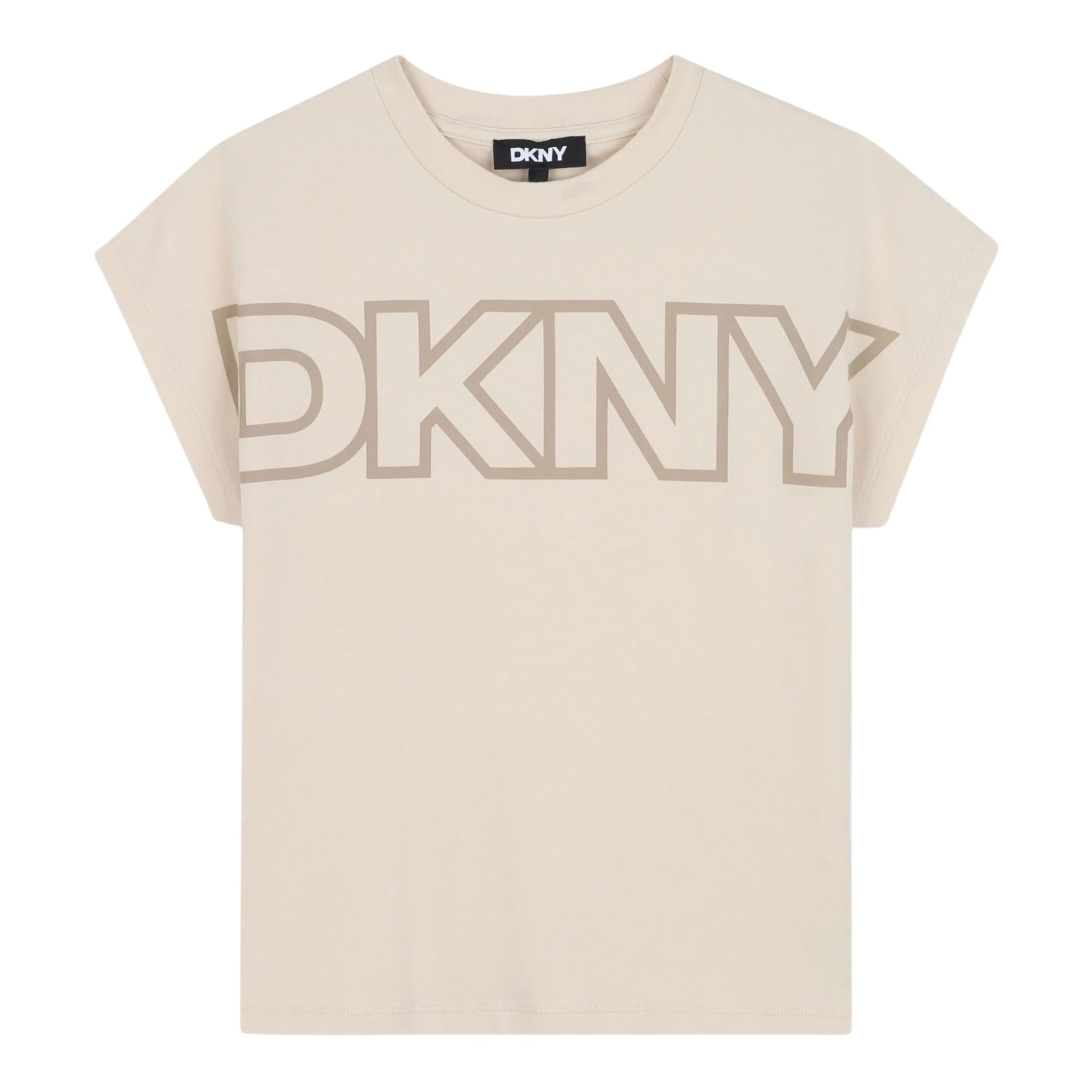 Dkny T-Shirt Girocollo tinta unita con Logo Beige per Bambina D62412 BEIGE DKNY 