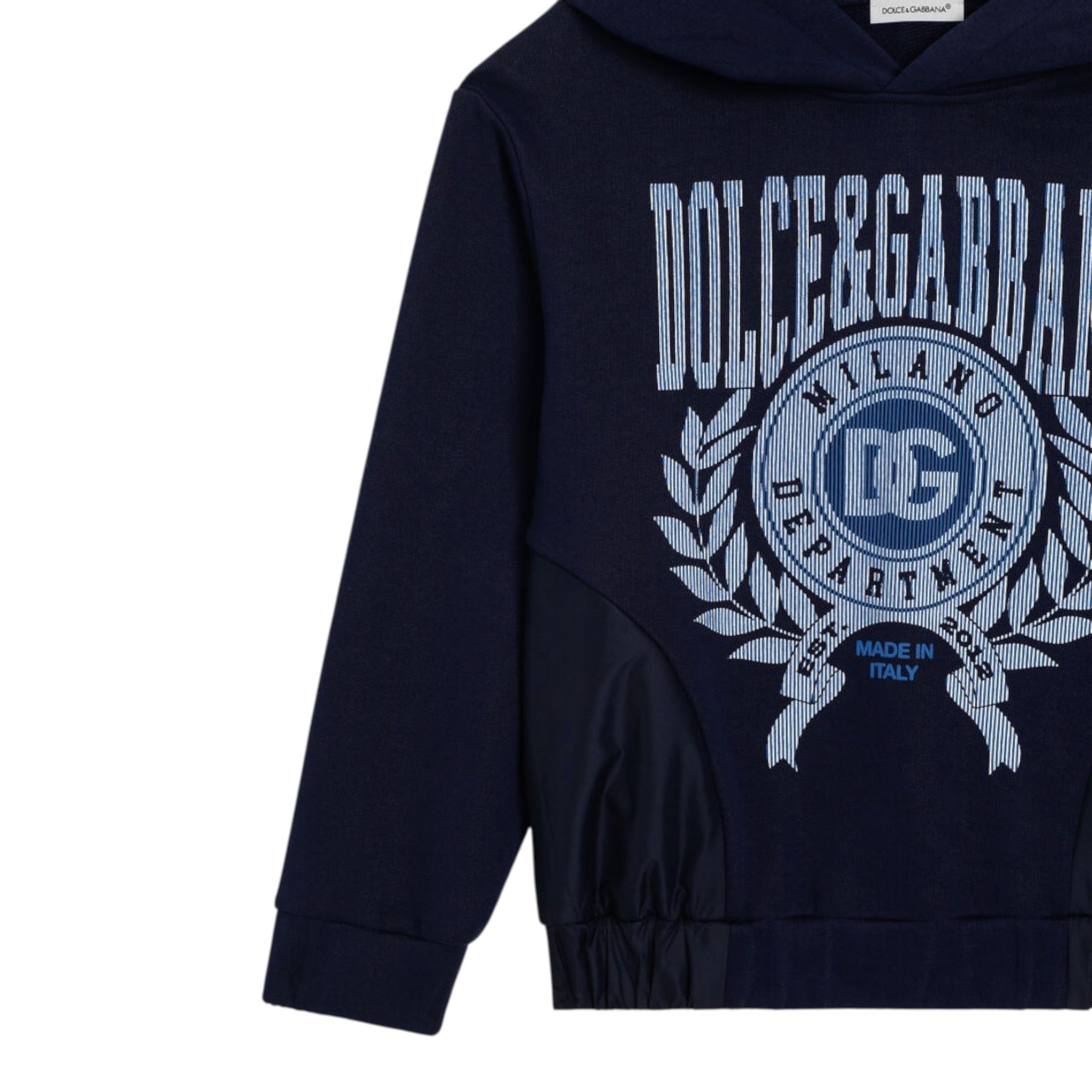 Dolce & Gabbana Felpa Chiusa con Cappuccio tinta unita con Logo Blu per Bambino L4JWMC BLU DOLCE & GABBANA 