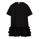 Dou Dou Abito Mezza Manica tinta unita con Rouches Nero per Bambina DW1A61 NERO DOU DOU 