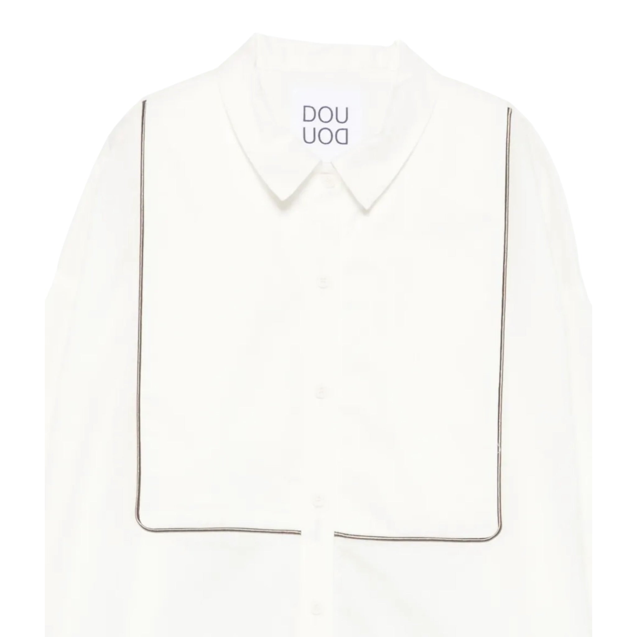 Dou Dou Camicia tinta unita con Righino In Contrasto Bianco per Bambina DX5A10X BIANCO DOU DOU 