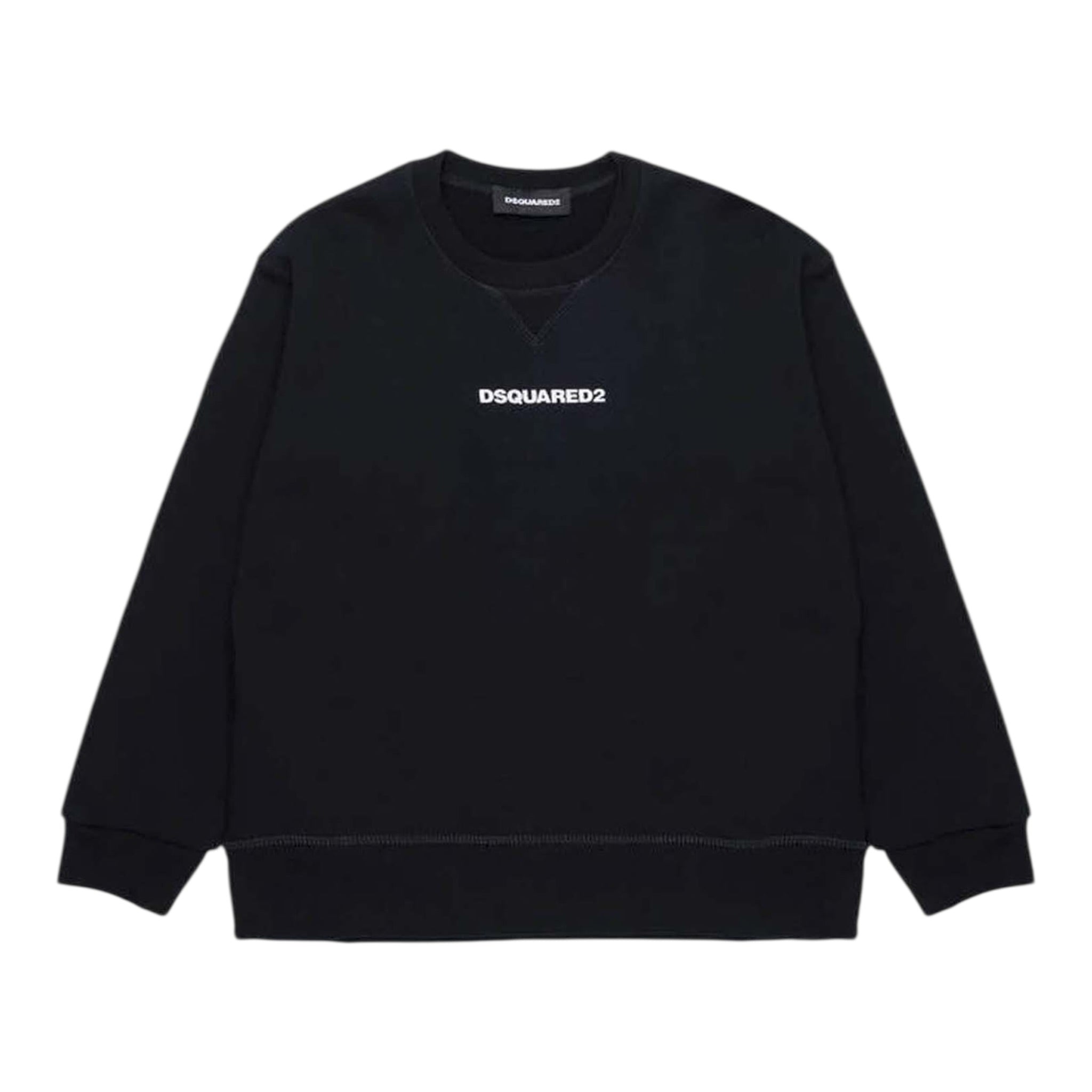 Dsquared2 Felpa Chiusa Girocollo tinta unita con Logo Nero per Bambino DQ2739 NERO DSQUARED2 