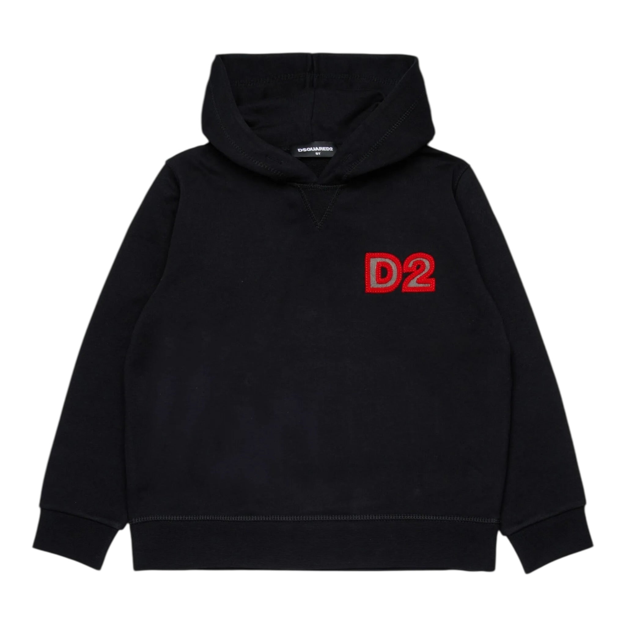Dsquared2 Felpa Chiusa con Cappuccio tinta unita con Logo Nero per Bambino DQ3016 NERO DSQUARED2 