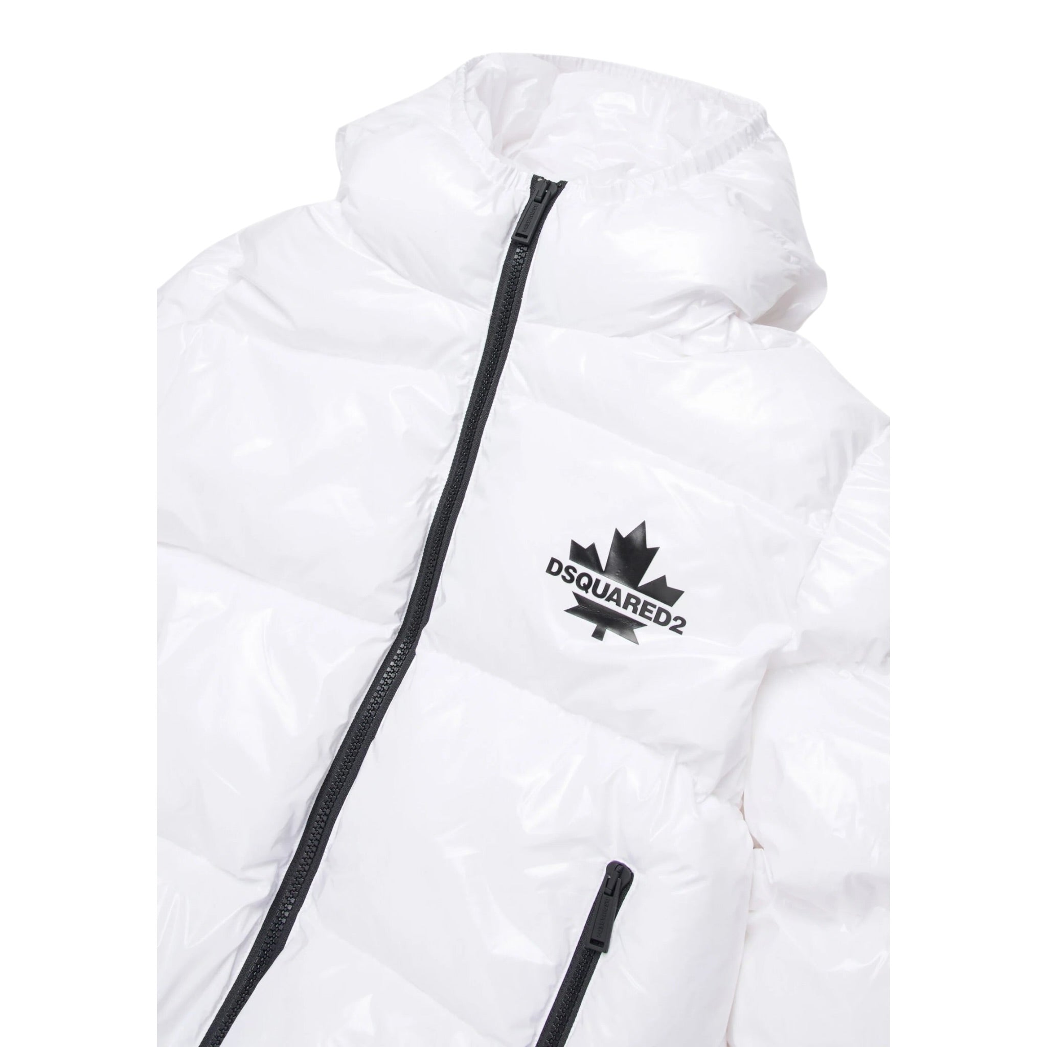 Dsquared2 Giubbino tinta unita con Zip E Cappuccio Bianco per Bambino DQ3042 BIANCO DSQUARED2 