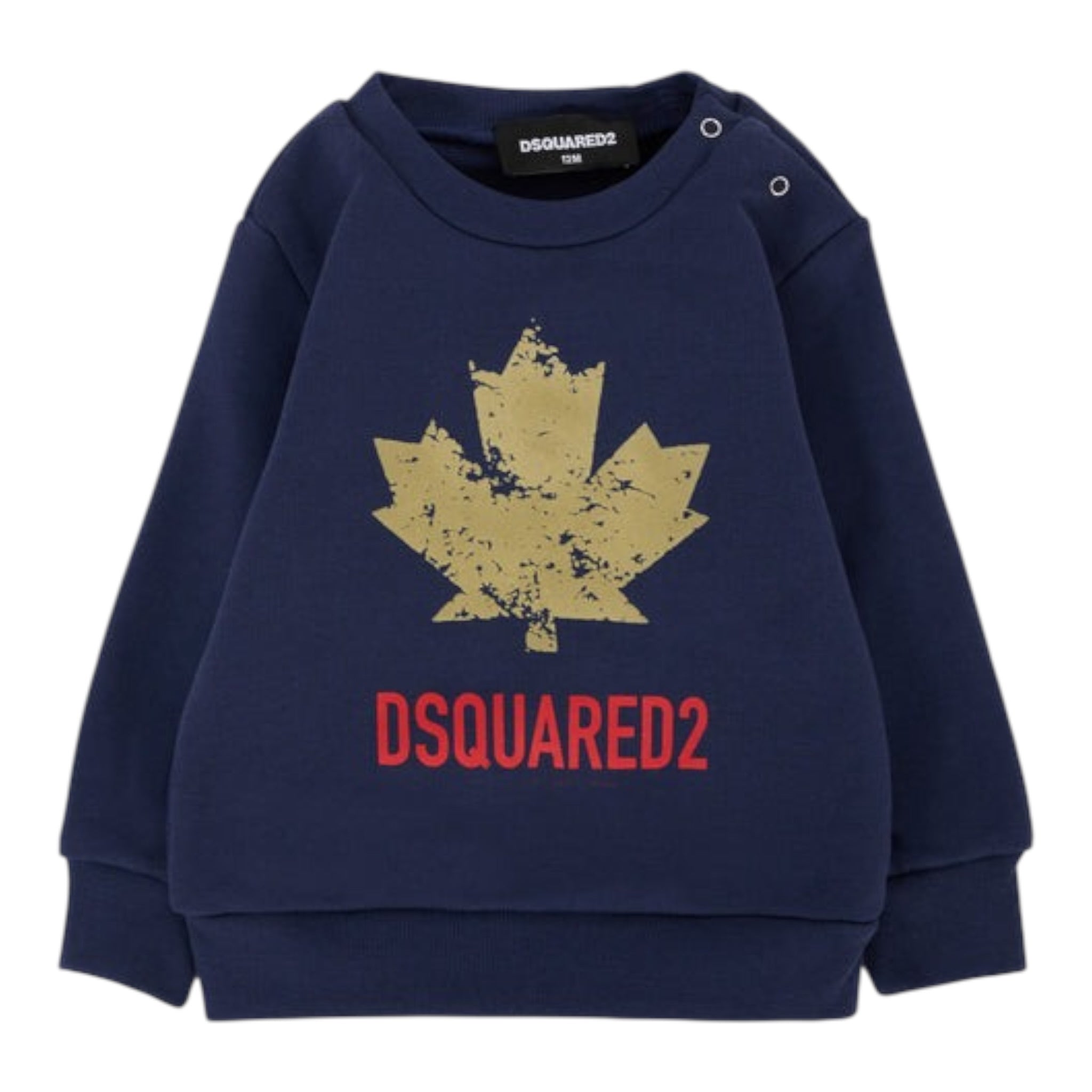 Dsquared2 Felpa Chiusa Girocollo tinta unita con Logo Blu per Neonato DQ3096 BLU DSQUARED2 