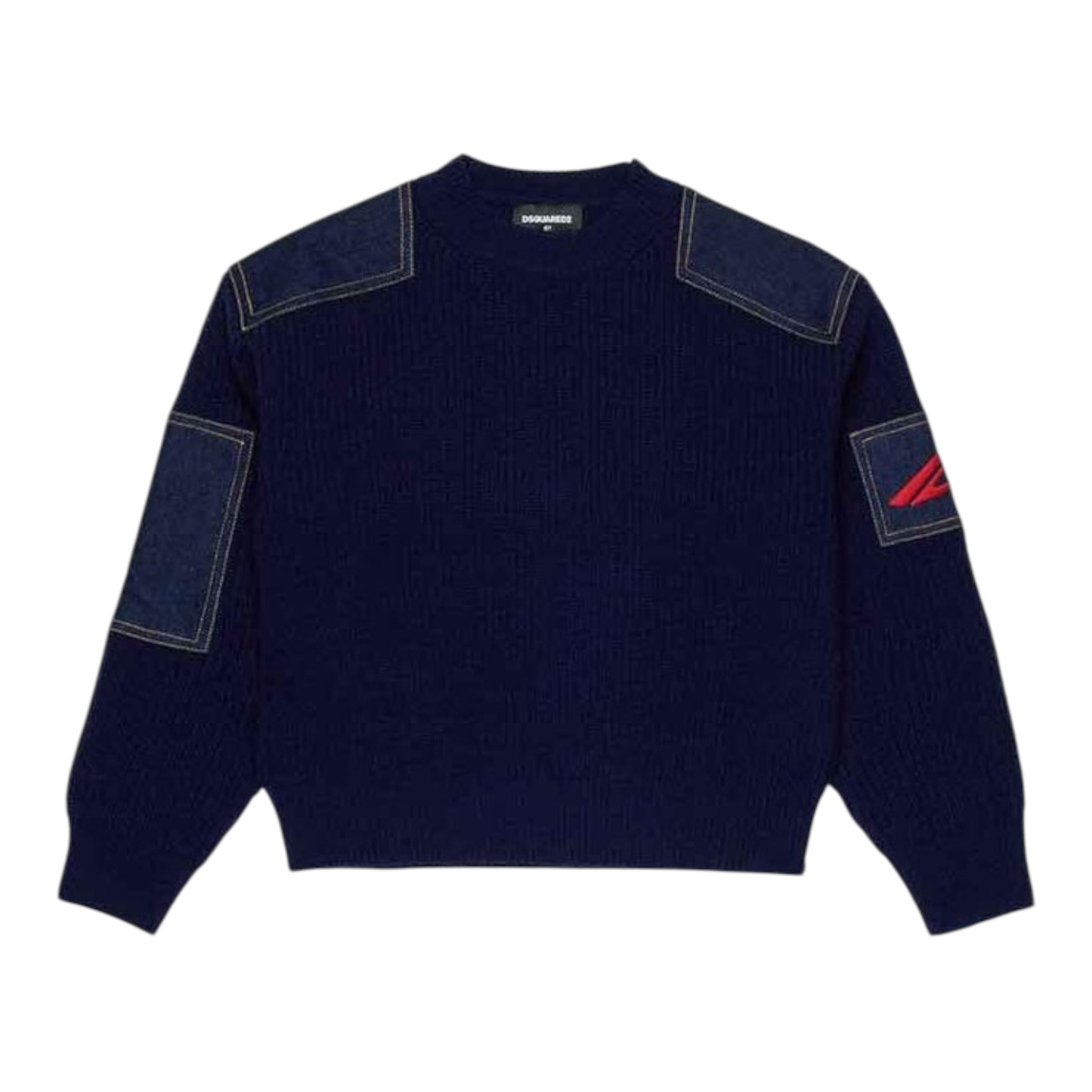Dsquared2 Maglia tinta unita con Toppe In Denim Blu per Bambino DQ3132 BLU DSQUARED2 