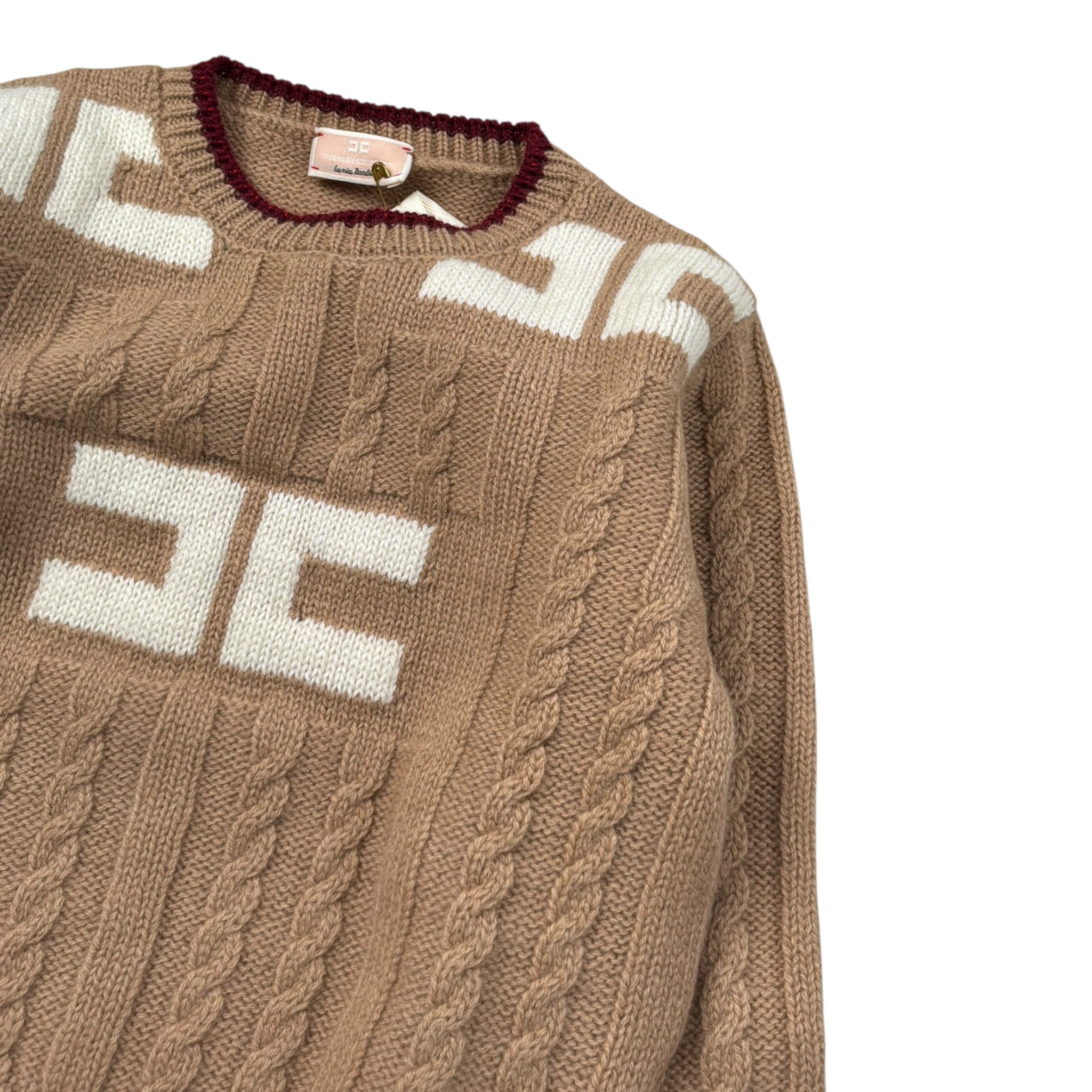 Elisabetta Franchi Maglia Girocollo tinta unita con Stampa Logo Beige per Bambina EGMA044X BEIGE ELISABETTA FRANCHI 