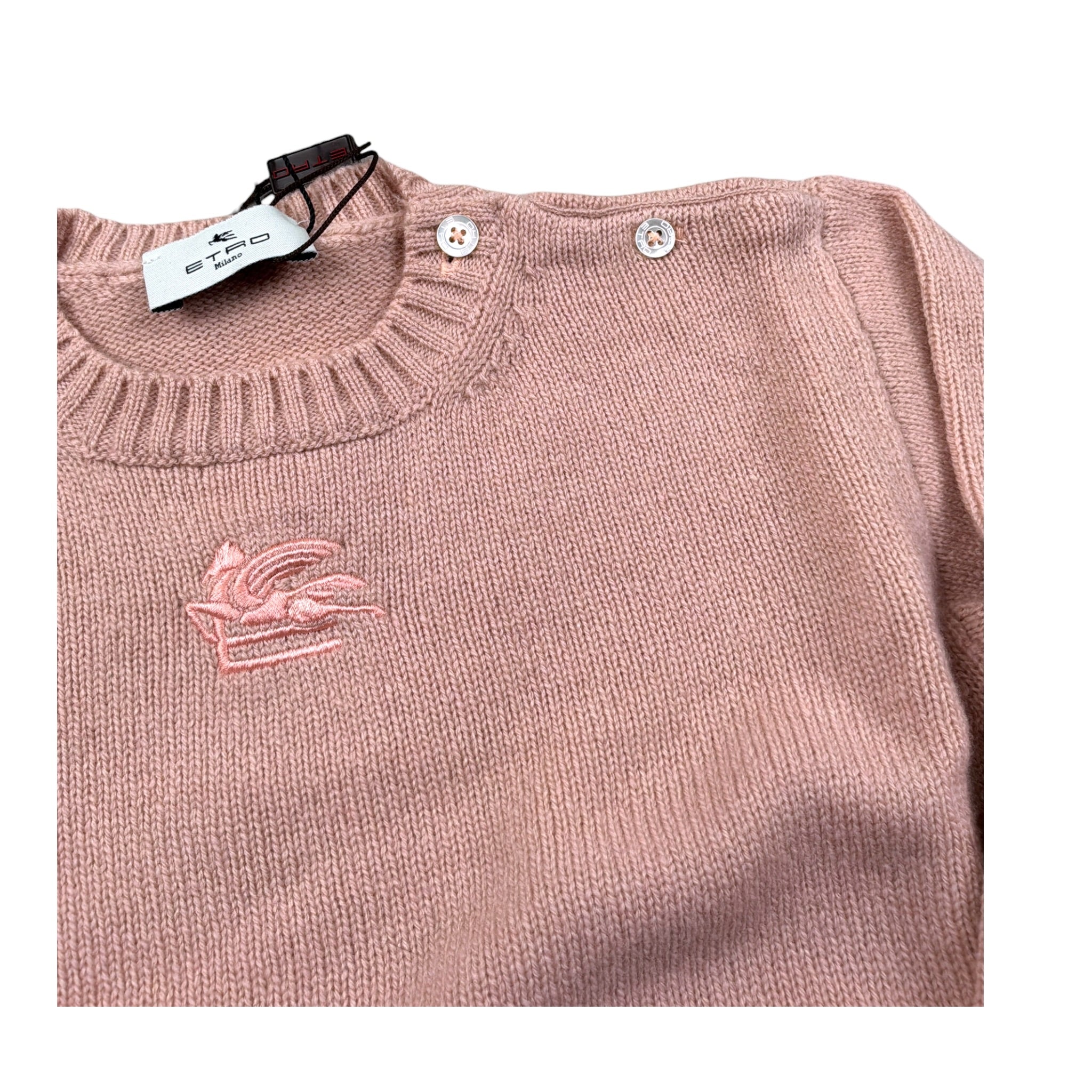 Etro Maglia Girocollo tinta unita con Ricamo Rosa per Neonata GV9000 ROSA ETRO 