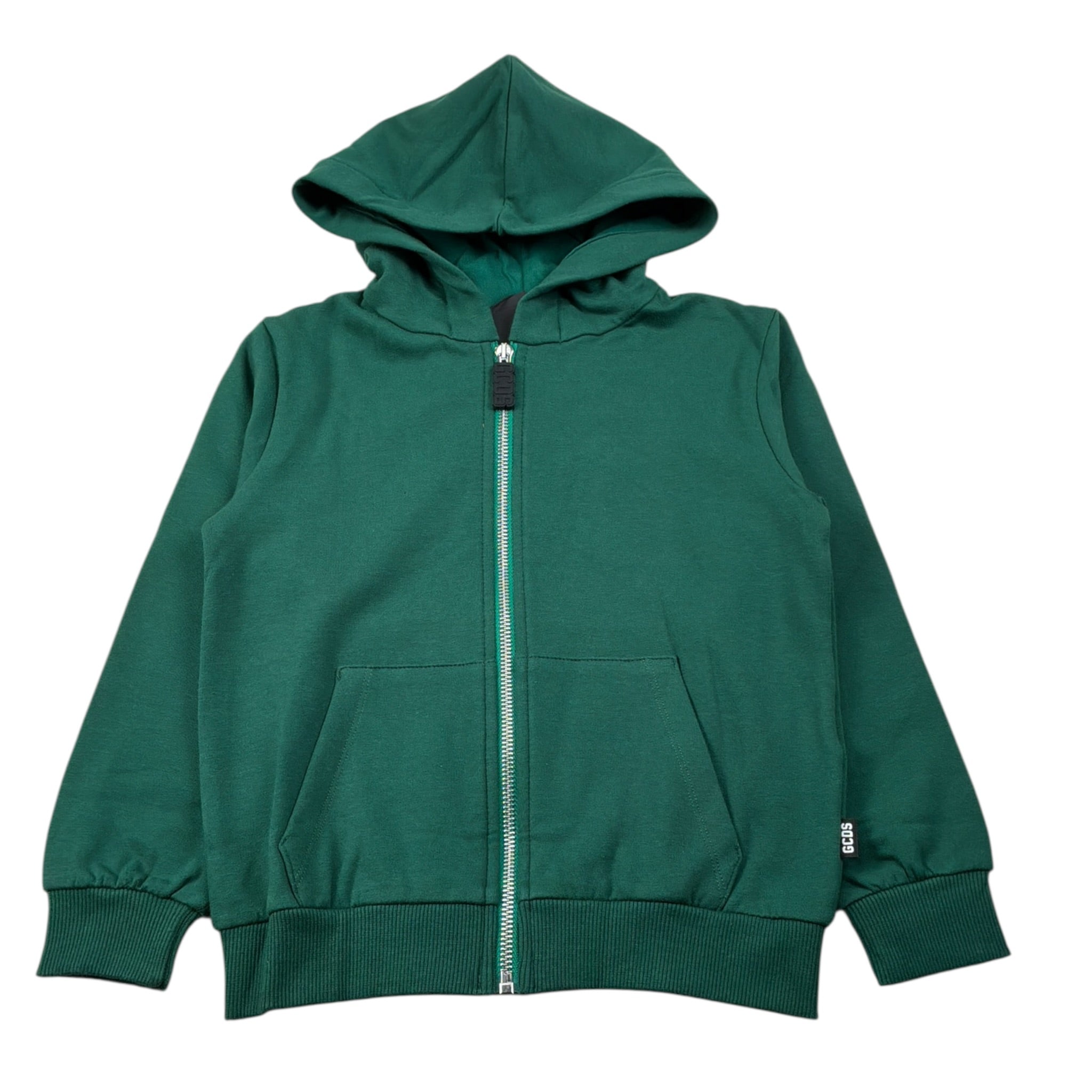 Gcds Felpa con Zip E Cappuccio tinta unita con Logo Verde per Bambino B2JM1925BA5 VERDE GCDS 