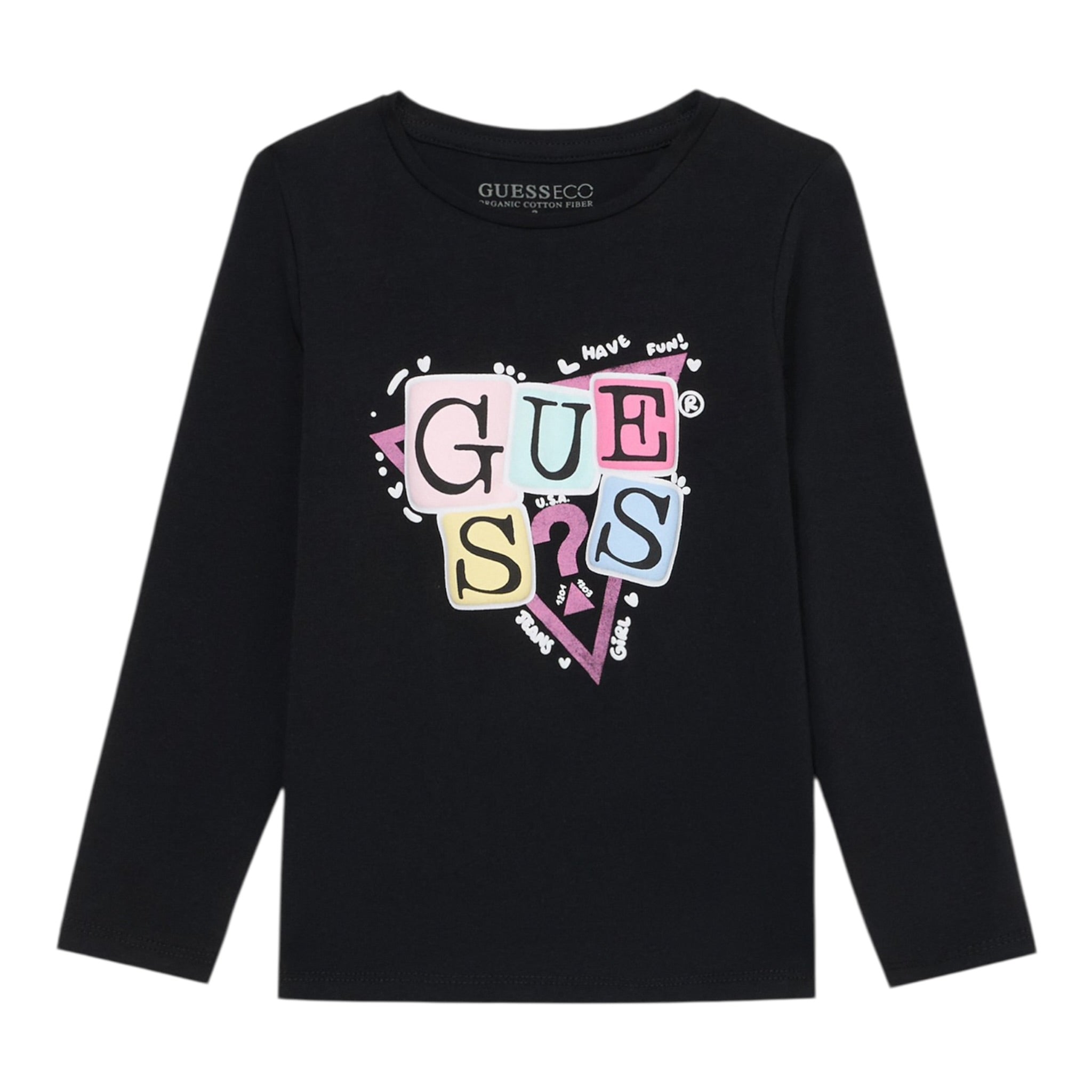 Guess Shirt Girocollo tinta unita con Stampe Nero per Neonata A5YI00K6YW4X NERO GUESS 