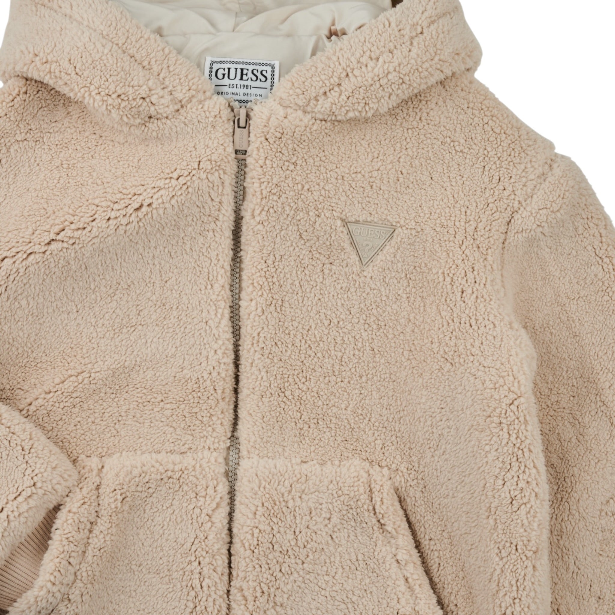 Guess Giubbino tinta unita con Zip E Cappuccio Modello Teddy Beige per Bambino H5BJ01W0330 BEIGE GUESS 