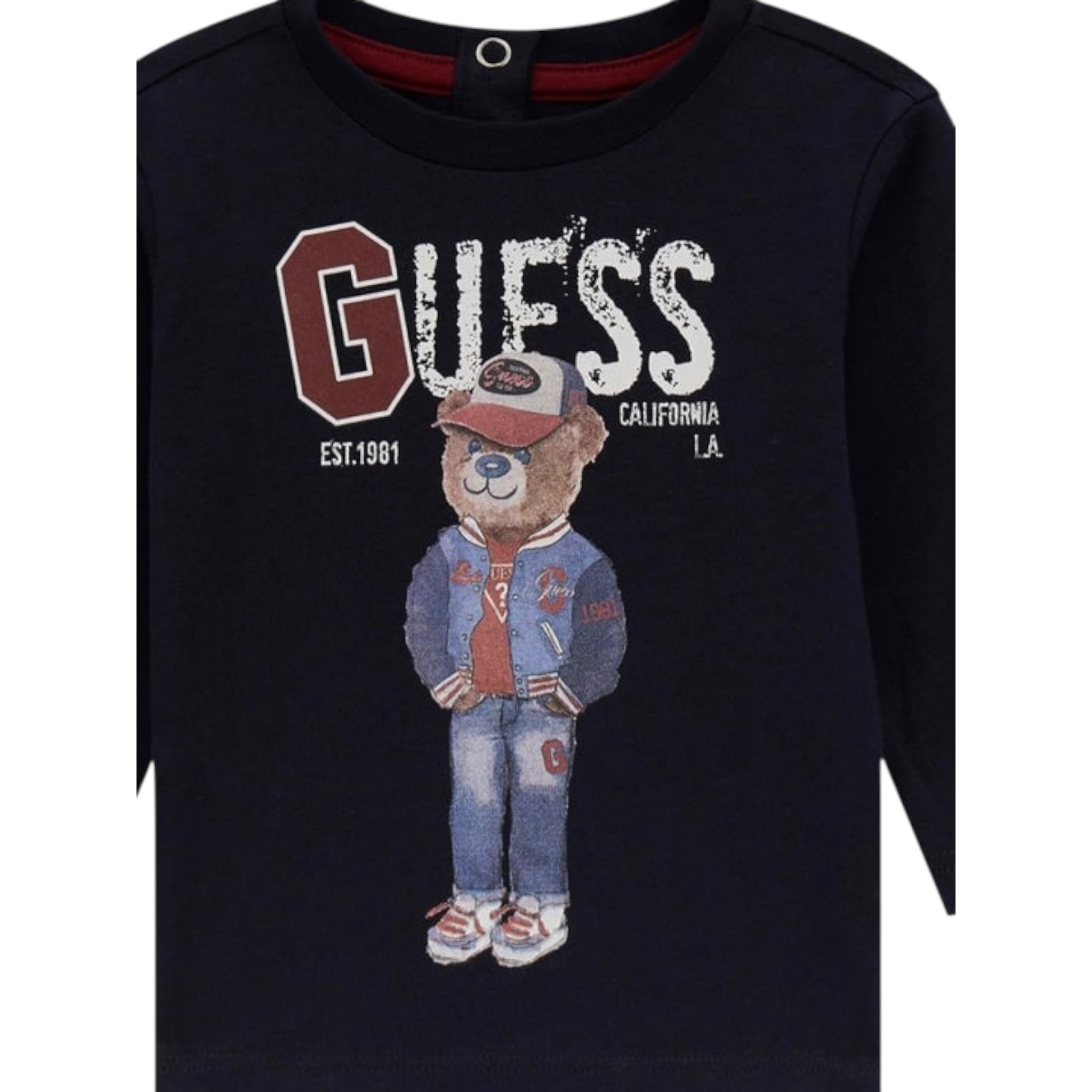Guess Shirt tinta unita Girocollo con Stampa Blu per Neonato I5YI04K8HM4XXX BLU GUESS 