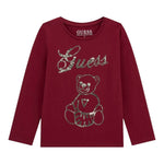 Guess Shirt Girocollo tinta unita con Pailettes Bordeaux per Neonata K5BI03J1314 BORDEAUX GUESS 