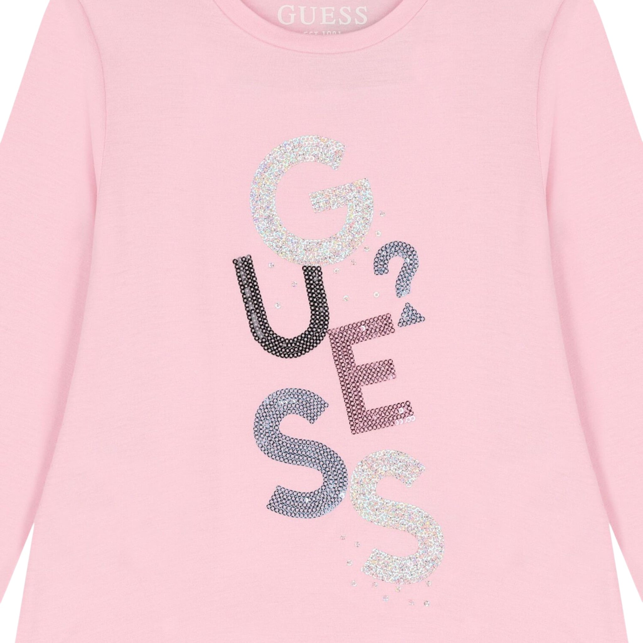Guess Shirt Girocollo tinta unita con Paillettes Rosa per Bambina K5YI26KAPO0XX ROSA GUESS 