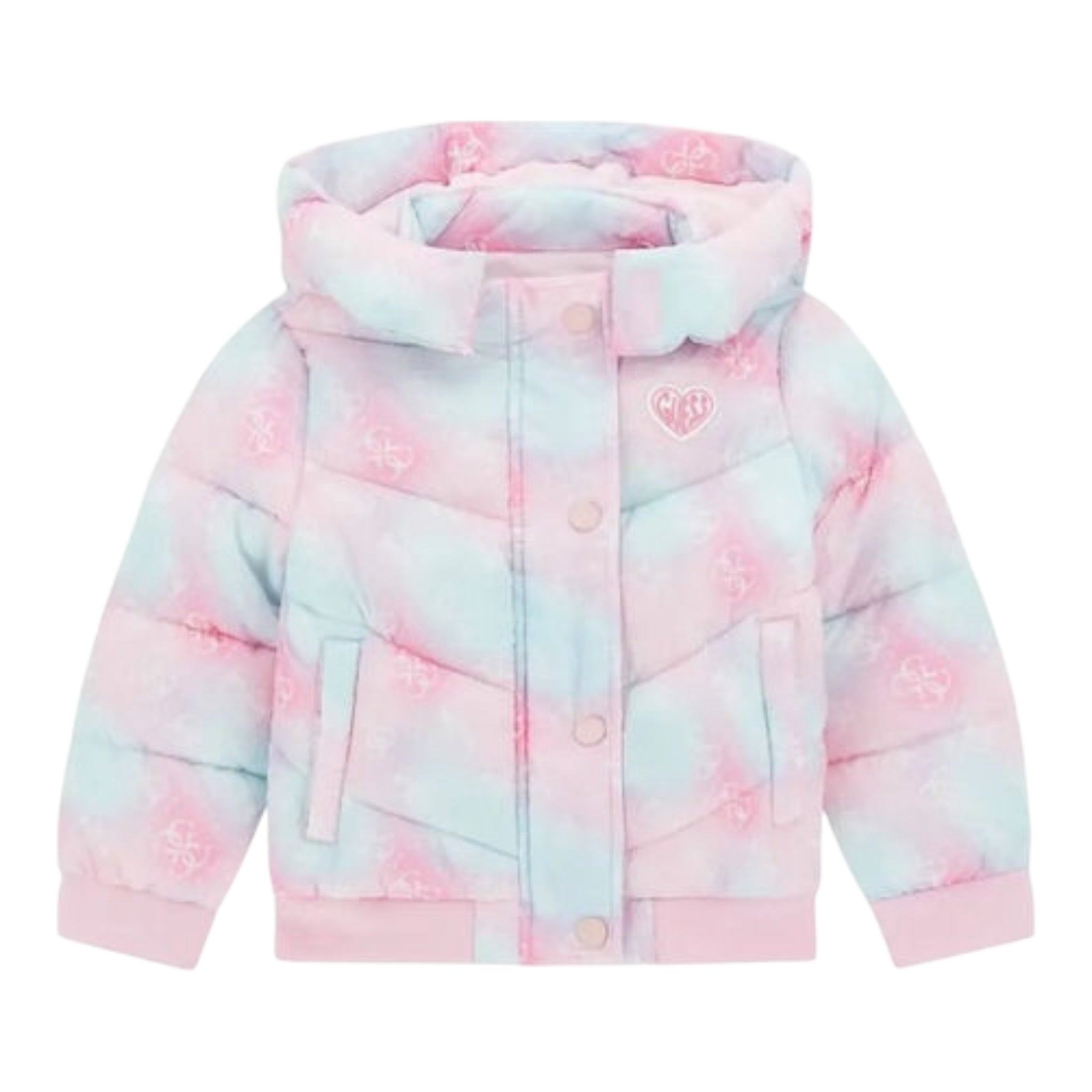 Guess Giubbino tinta unita con Zip Cappuccio E Fantasia Rosa per Neonata K5YL02WEGY00 ROSA GUESS 