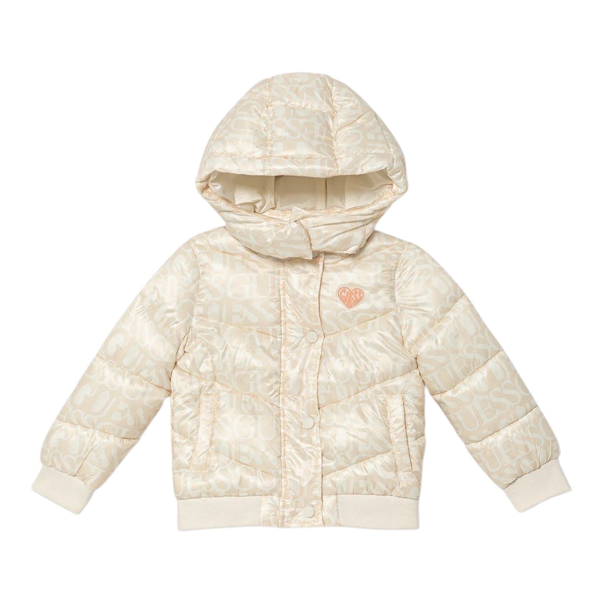 Guess Giubbino tinta unita con Zip Cappuccio E Fantasia Beige per Neonata K5YL02WEGY0 BEIGE GUESS 