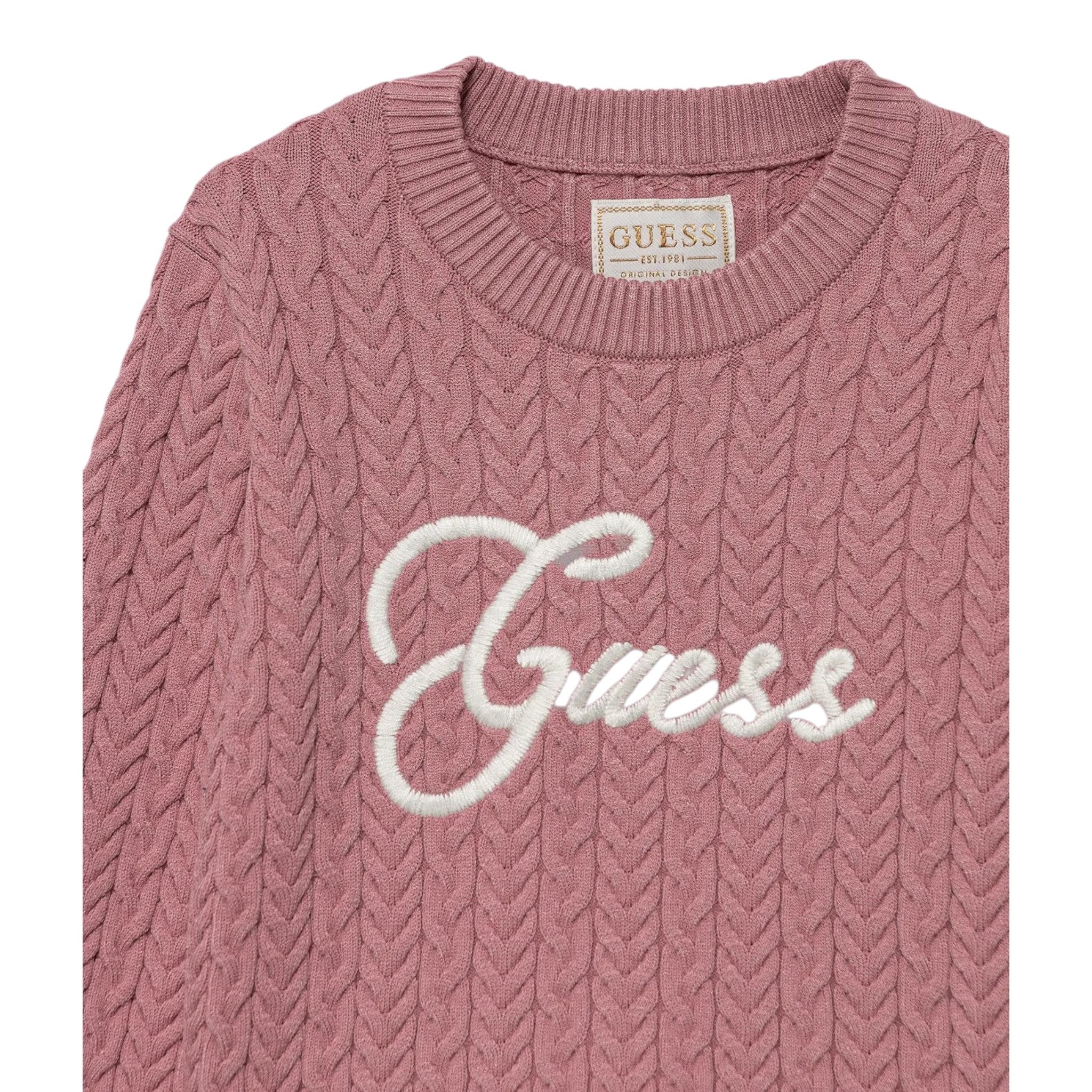 Guess Maglia Girocollo tinta unita con Lofo Rosa per Bambina K5YR04Z3OI0J ROSA GUESS 
