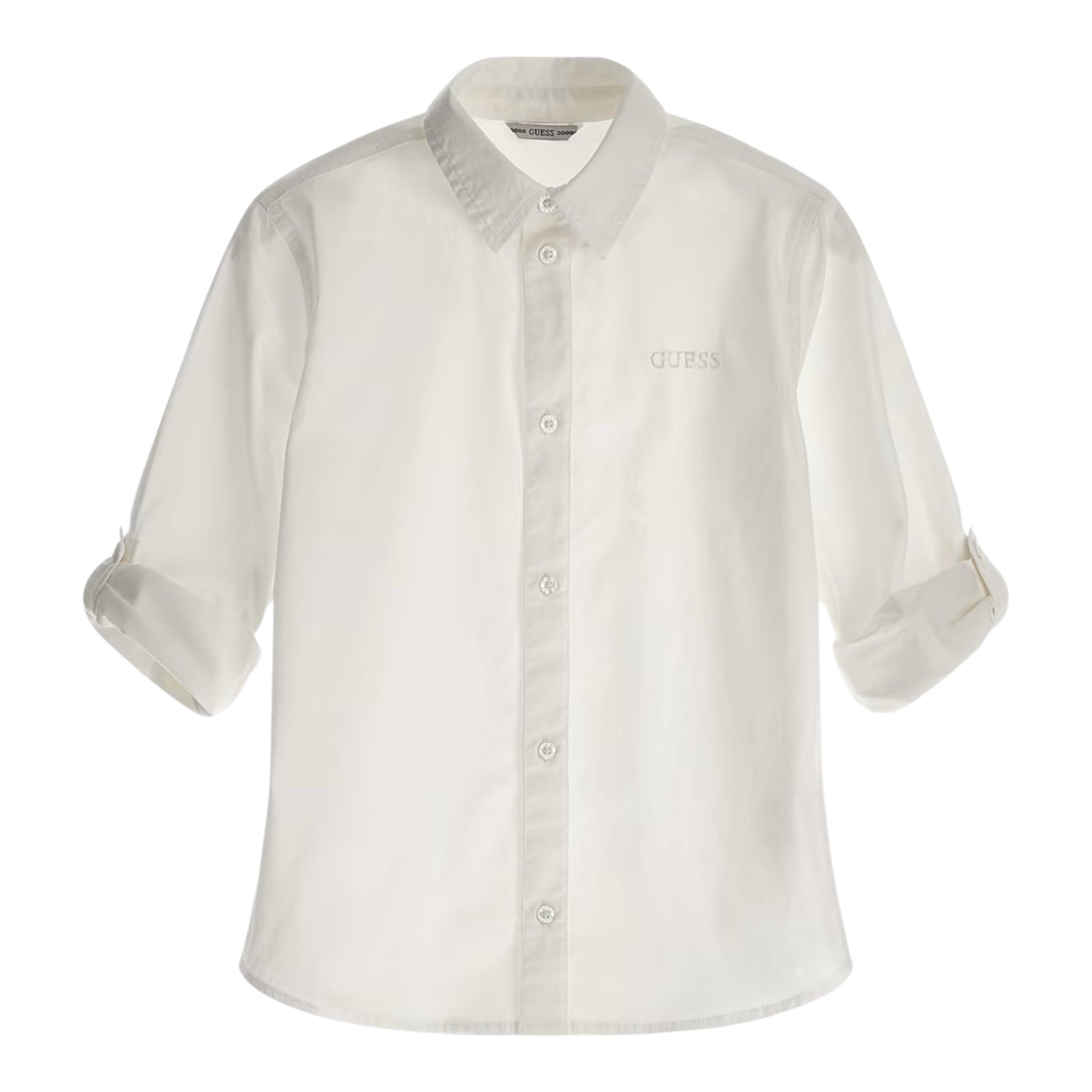 Guess Camicia tinta unita con Stampa Bianco per Bambino N3YH04WE5W0 BIANCO GUESS 