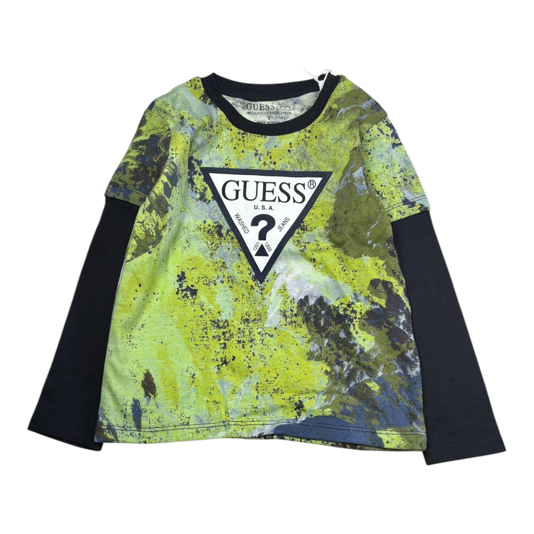 Guess Shirt tinta unita con Fantasia E Maniche In Contrasto Verde per Bambino N5BI03I3Z14 VERDE GUESS 