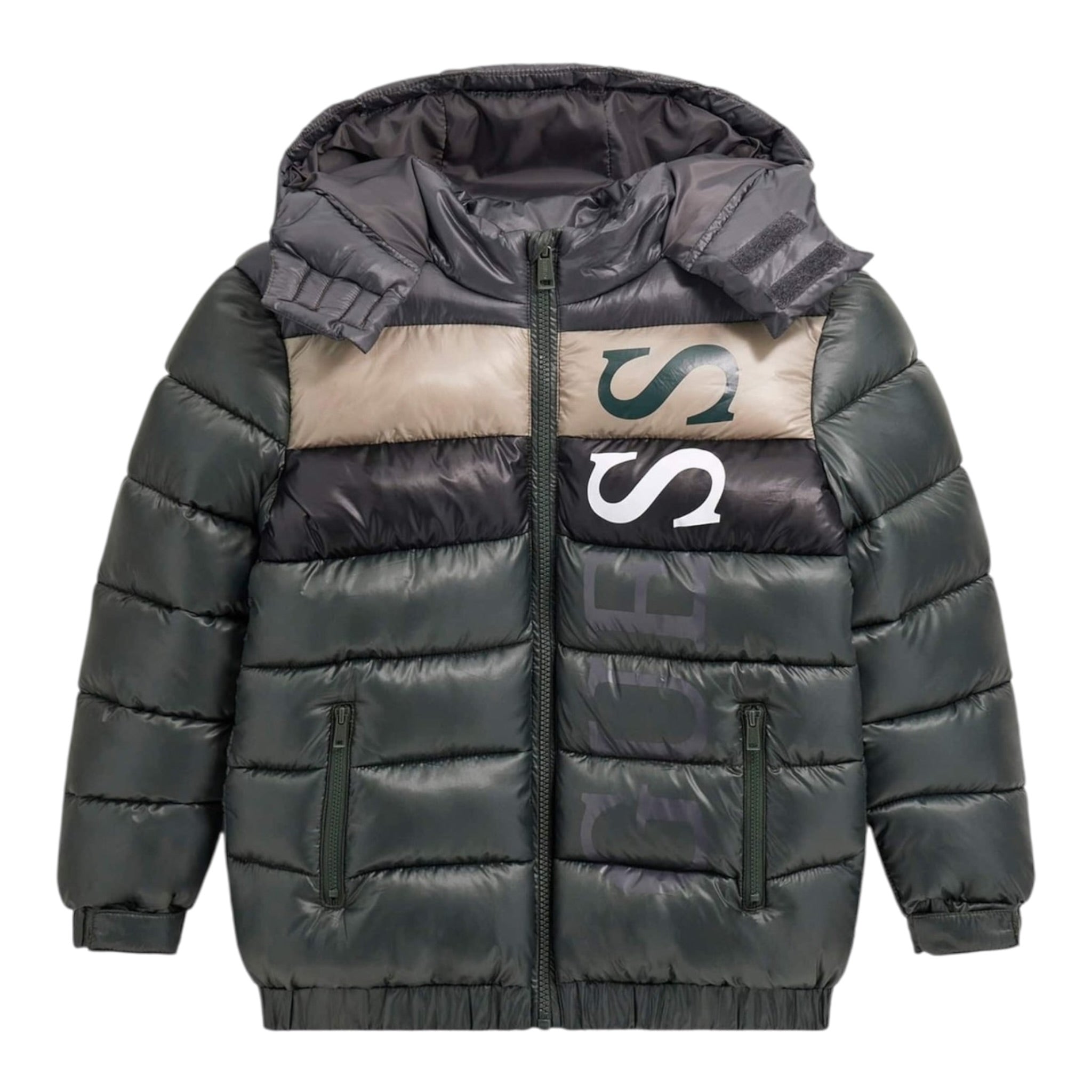 Guess Giubbino tinta unita con Cappuccio Verde per Bambino N5BL09WEGY0 VERDE GUESS 