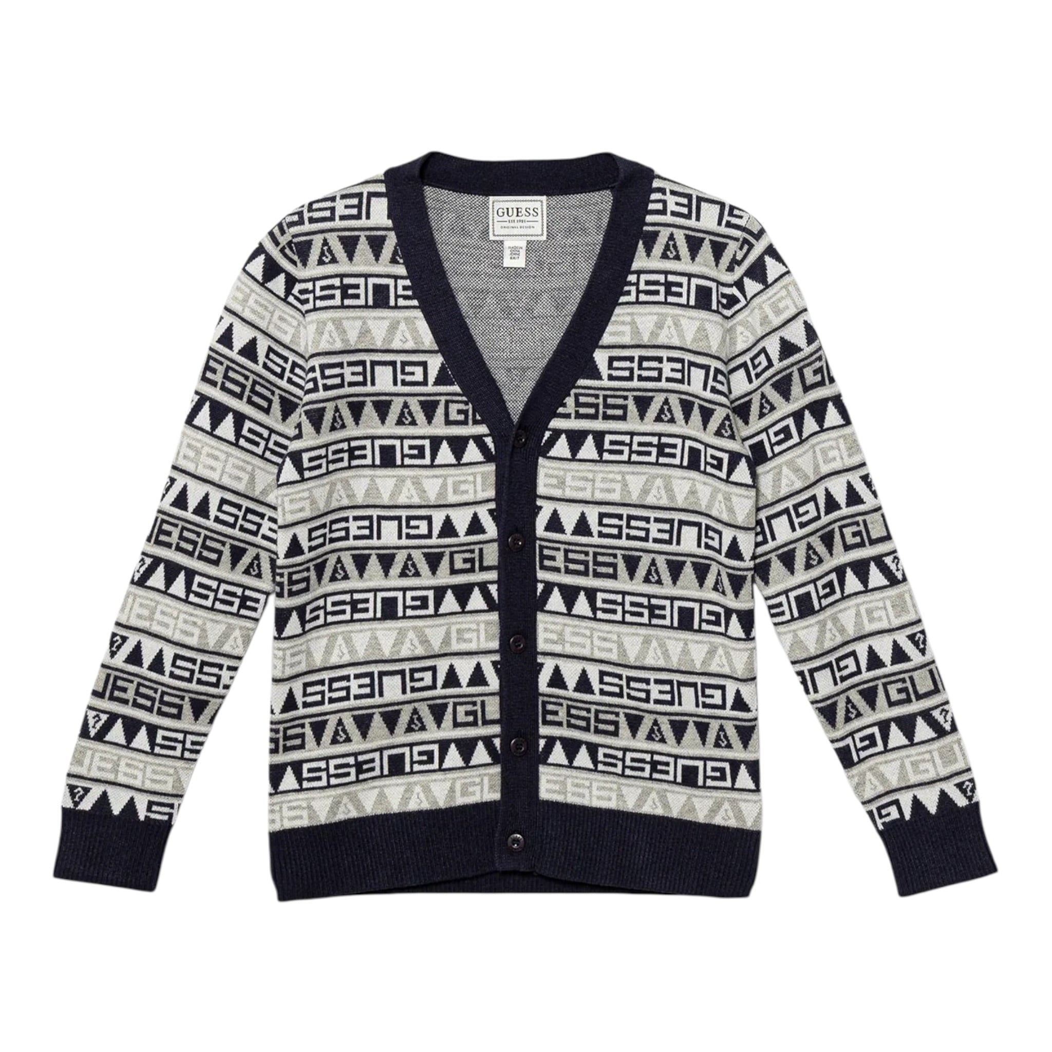 Guess Cardigan Bicolore con Loghi Blu/Beige per Neonato N5BR06Z2BB0 BLU/BEIGE GUESS 