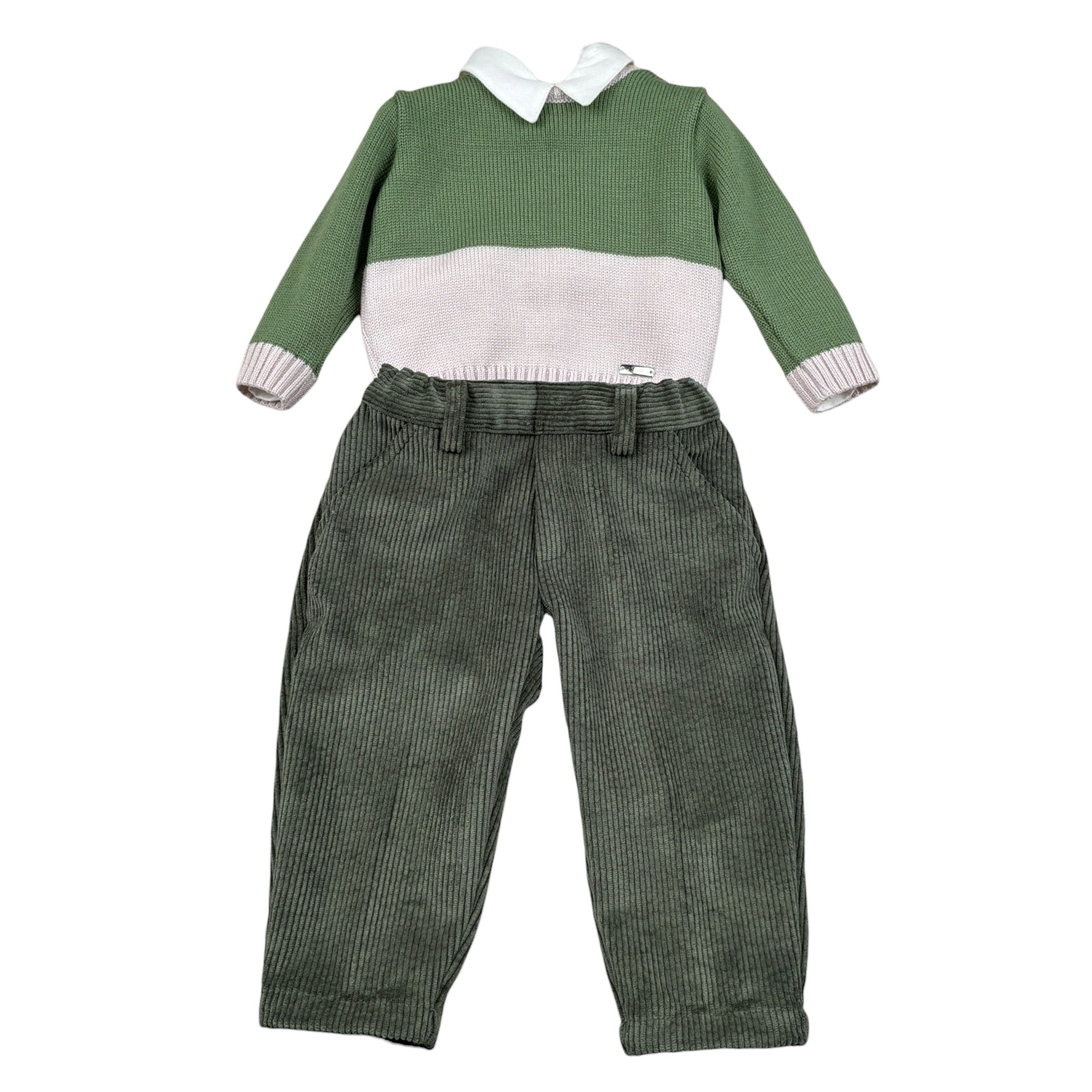 I Delfi Completo 3 Pezzi Maglia-Camicia-Pantalone Verde per Neonato 25A6362B VERDE I DELFI 